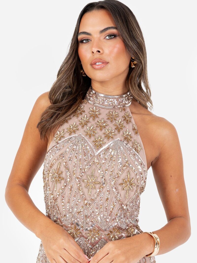 maya embroidered halter neck prom maxi dress in multi Buy wholesale Celestial Embellishment & Open Back EU Influencer Villa