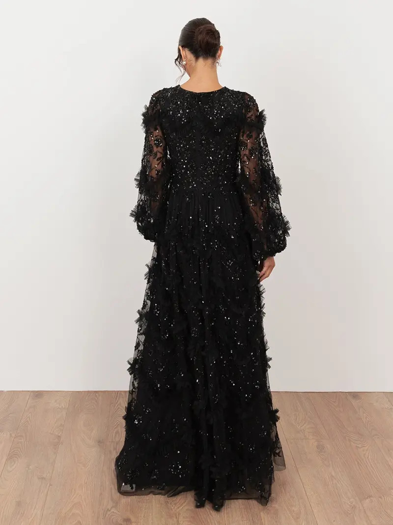 Buy wholesale Maya Black Embellished Blouson Sleeve Maxi Dress