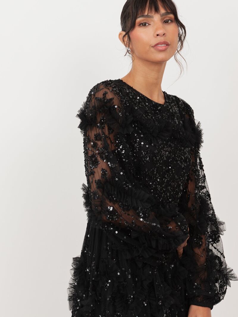 Buy wholesale Maya Black Embellished Blouson Sleeve Maxi Dress