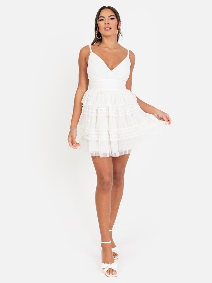 Vestido corto blanco reciclado con volantes de Anaya With Love