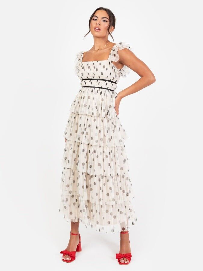 Vestido midi escalonado con lunares reciclados de Anaya With Love