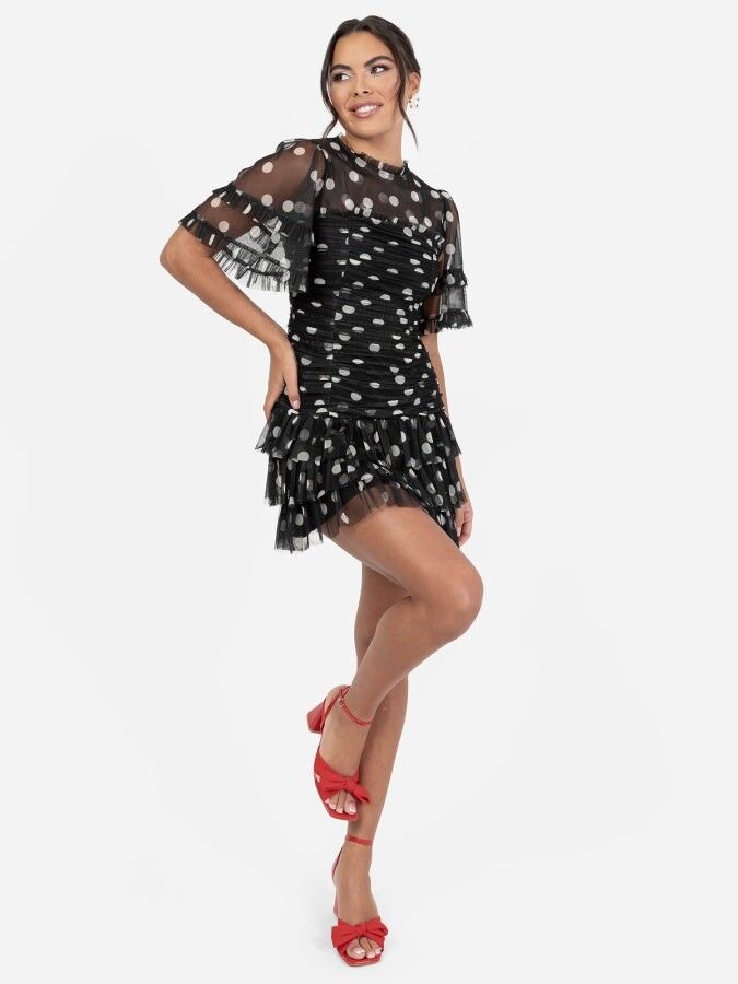 Vestido mini fruncido de lunares reciclados Anaya With Love