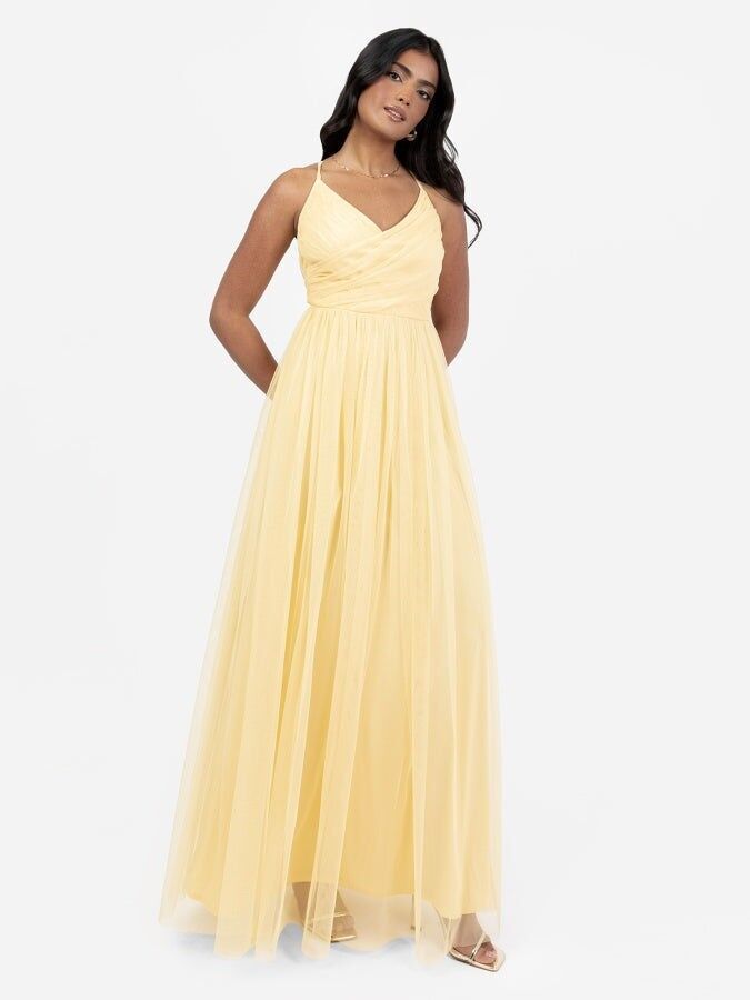 Vestido largo de tirantes amarillo reciclado con detalle de lazo de Anaya With Love