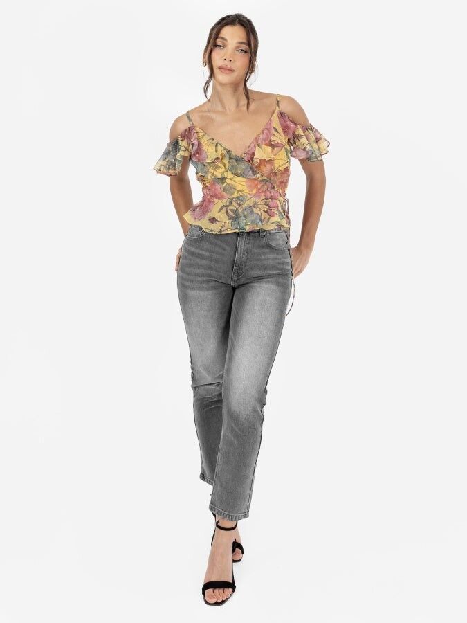 Top cruzado con hombros descubiertos y estampado floral reciclado de Anaya with Love