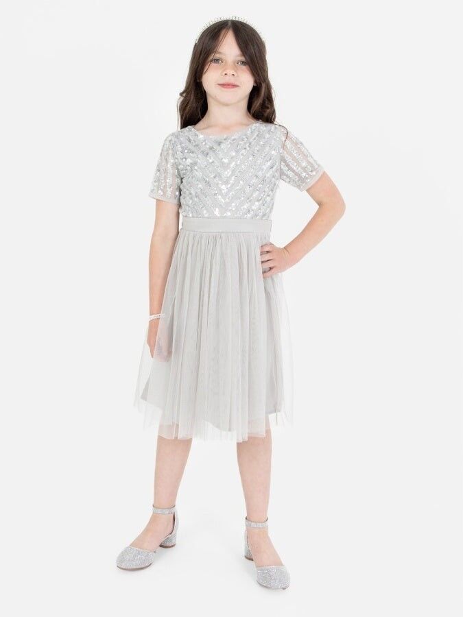 Vestido midi con lazo y rayas grises suaves adornado Mini Maya