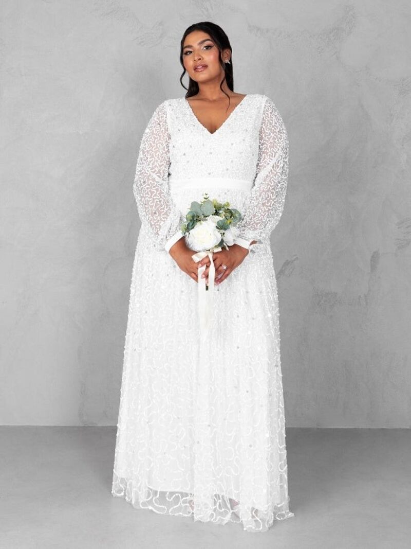 asos maya fully embellished bridal maxi dress in white price Maya Embellished short flutter sleeve maxi dress in white