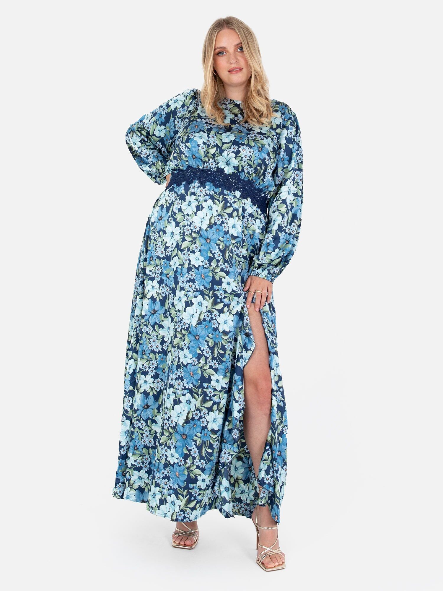 Lovedrobe Luxe Maxi en satin bleu à fleurs