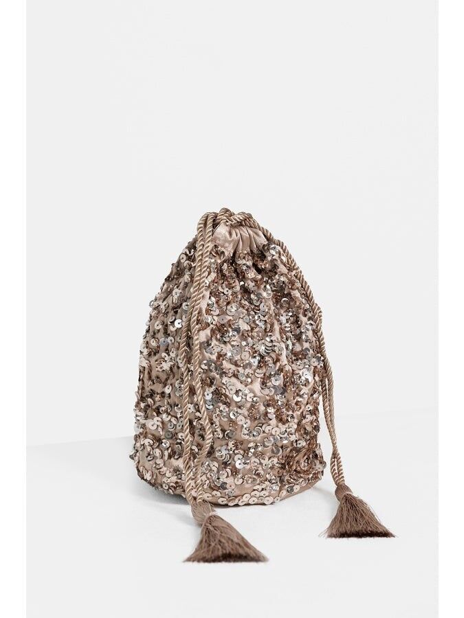 Sac à cordon orné Maya Taupe Blush