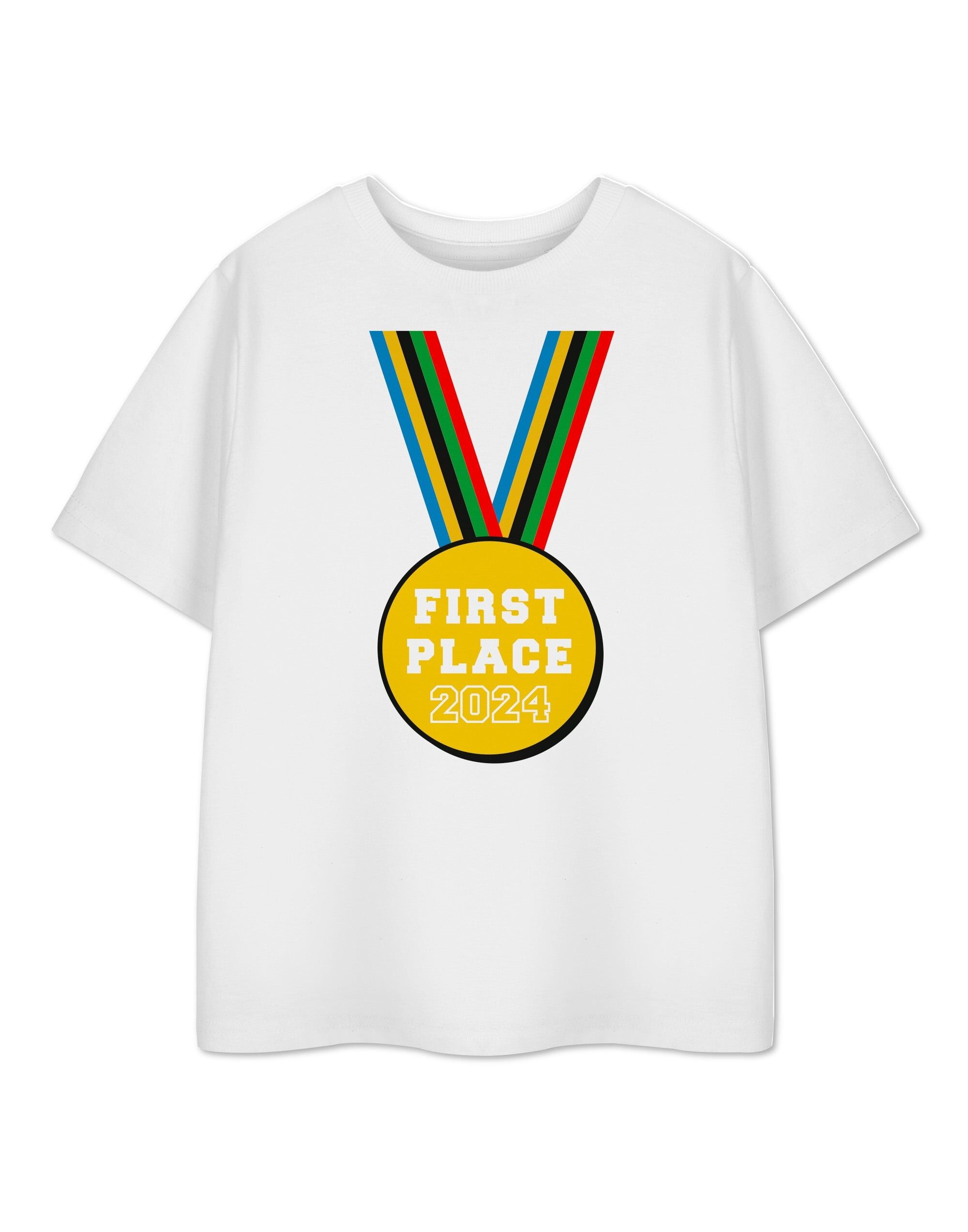 T-shirt unisexe blanc à manches courtes Show Me The Merch pour enfants, première place