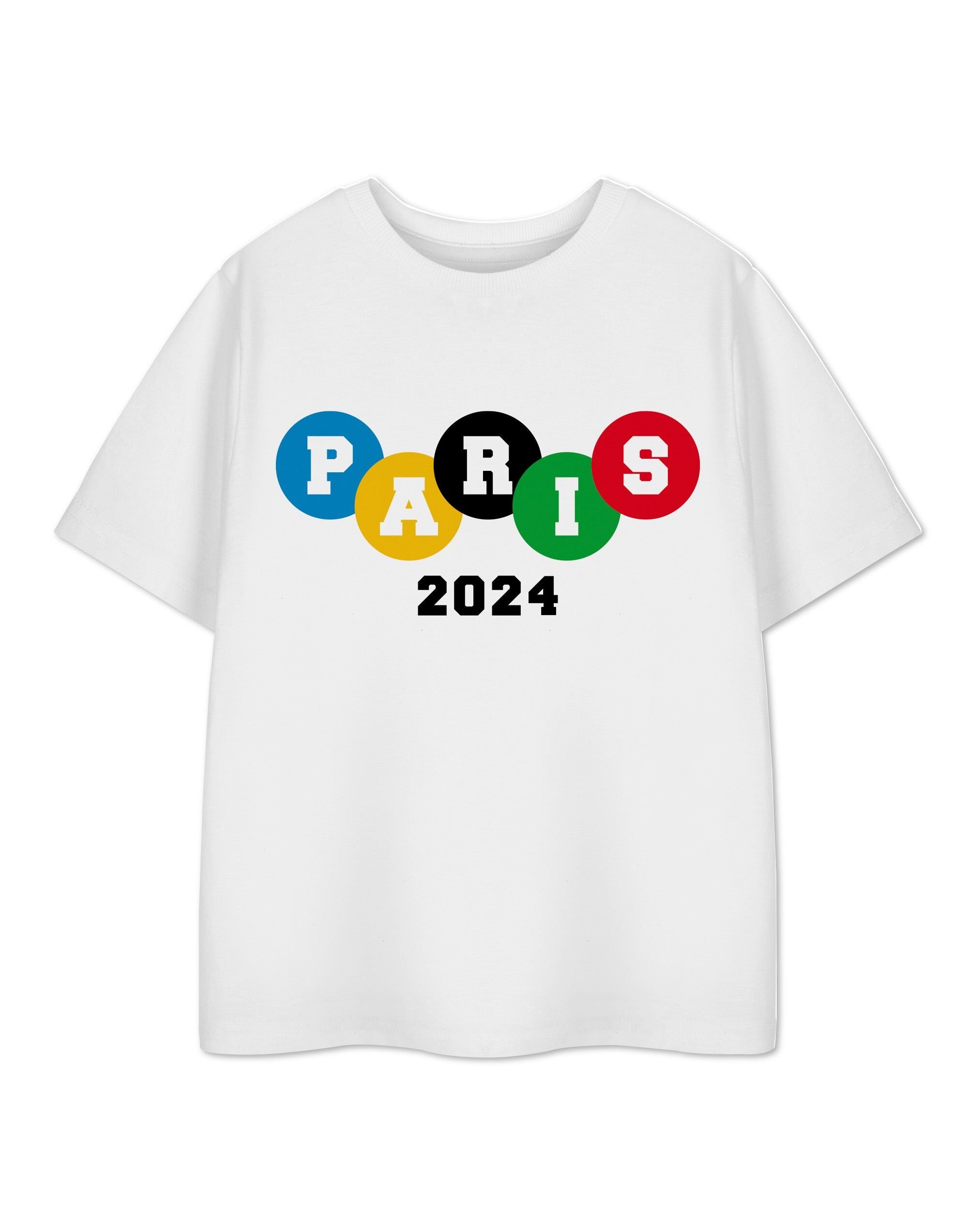 T-shirt unisexe blanc à manches courtes Show Me The Merch pour enfants Paris 2024