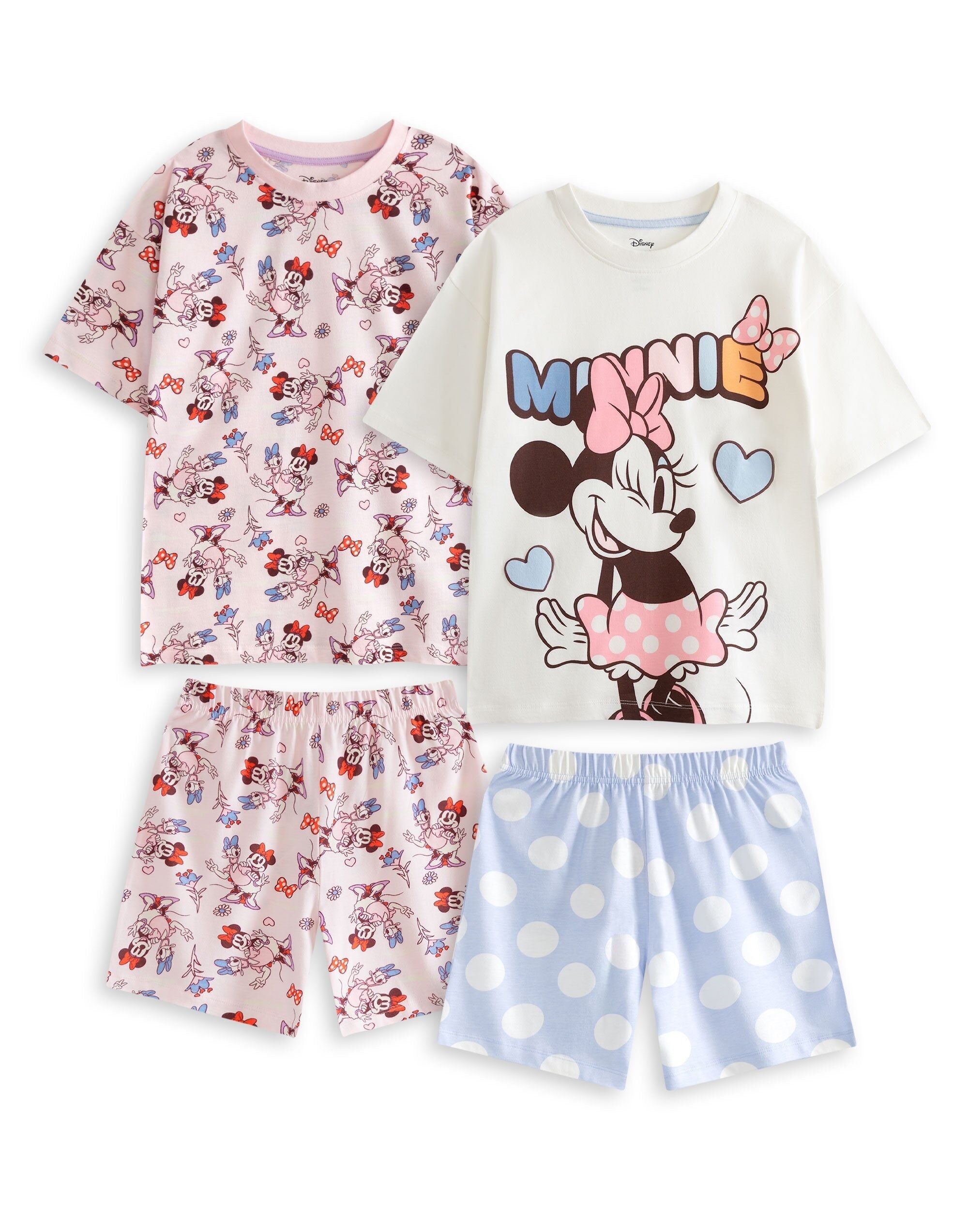Pijama de manga corta y pierna corta de Disney Minnie para niñas, multicolor, con varios personajes, paquete de 2
