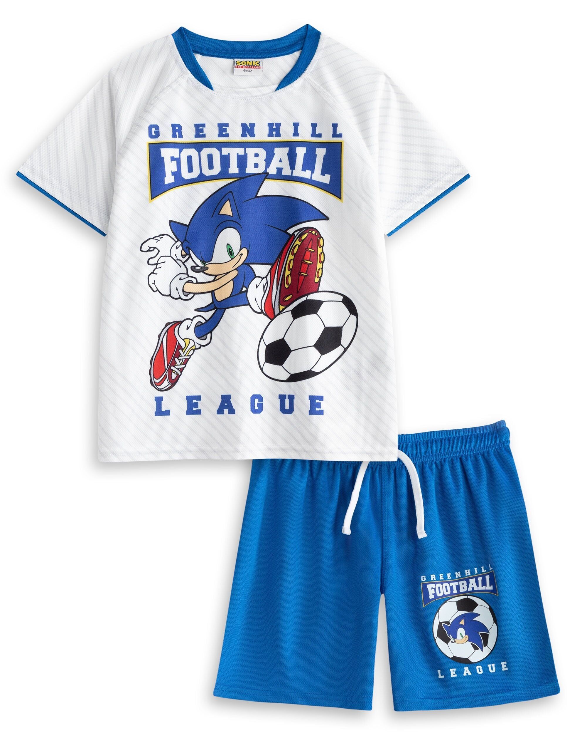 Kit de fútbol blanco de la Greenhill League de Sonic the Hedgehog para niño