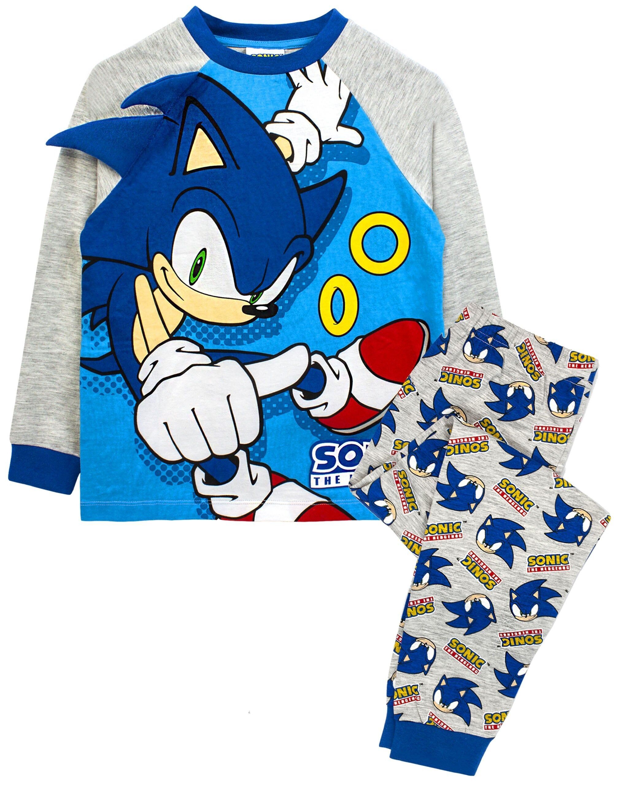 Pijama unisex de Sonic the Hedgehog azul con apliques 3D y manga larga para niños