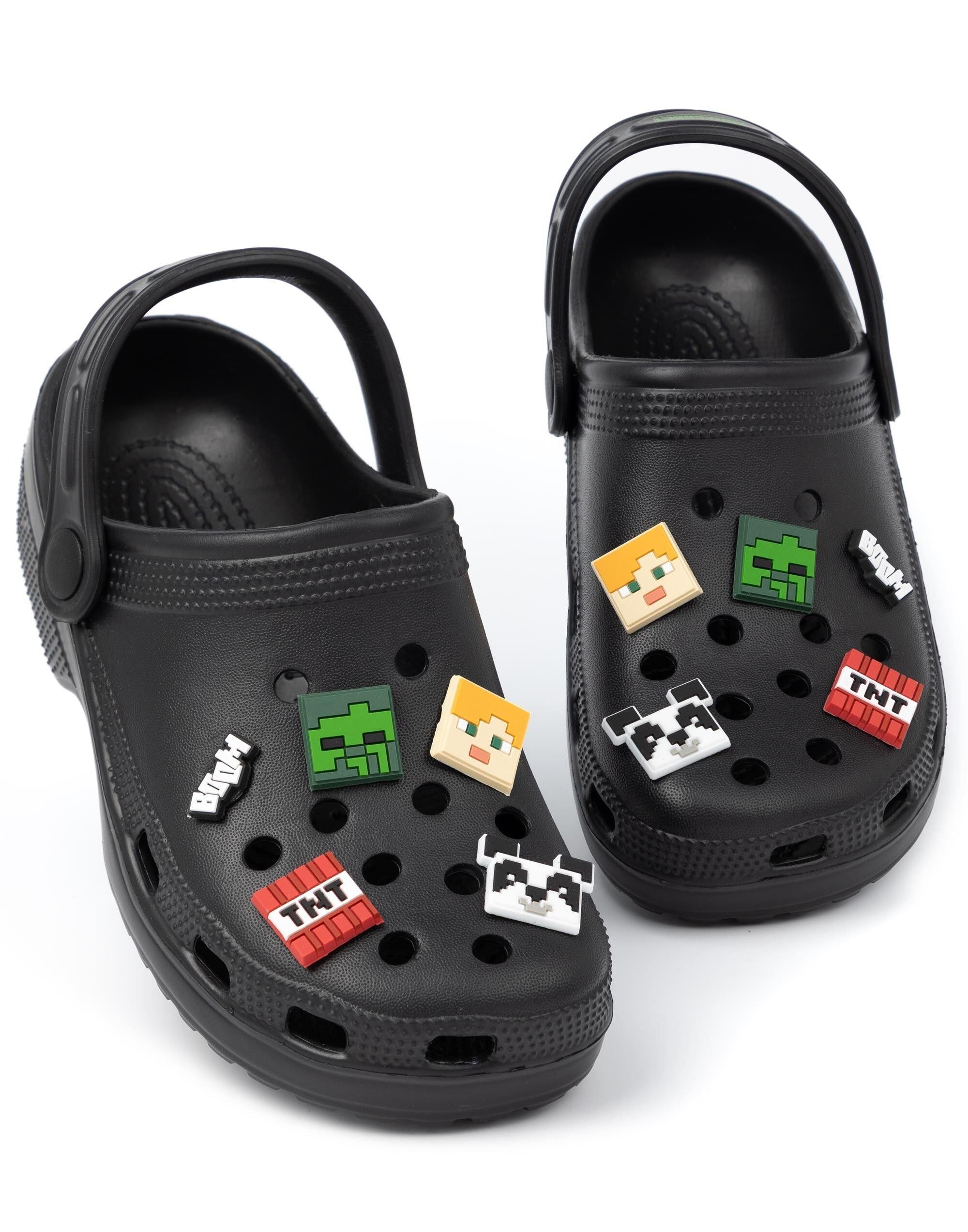 Zuecos unisex para niños de Minecraft con cara de personaje en color negro