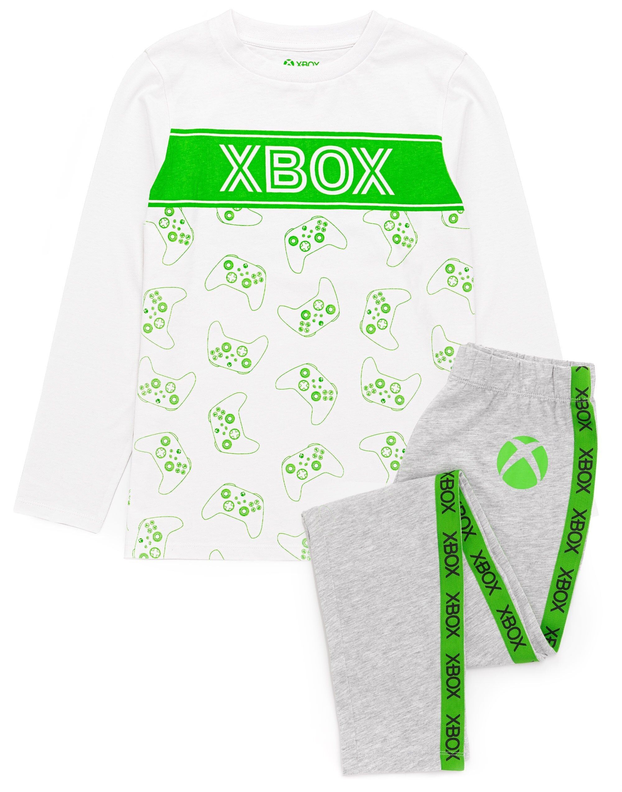 Pijama unisex para niños de Xbox, color blanco, con estampado integral y logotipo, de manga larga y pierna larga
