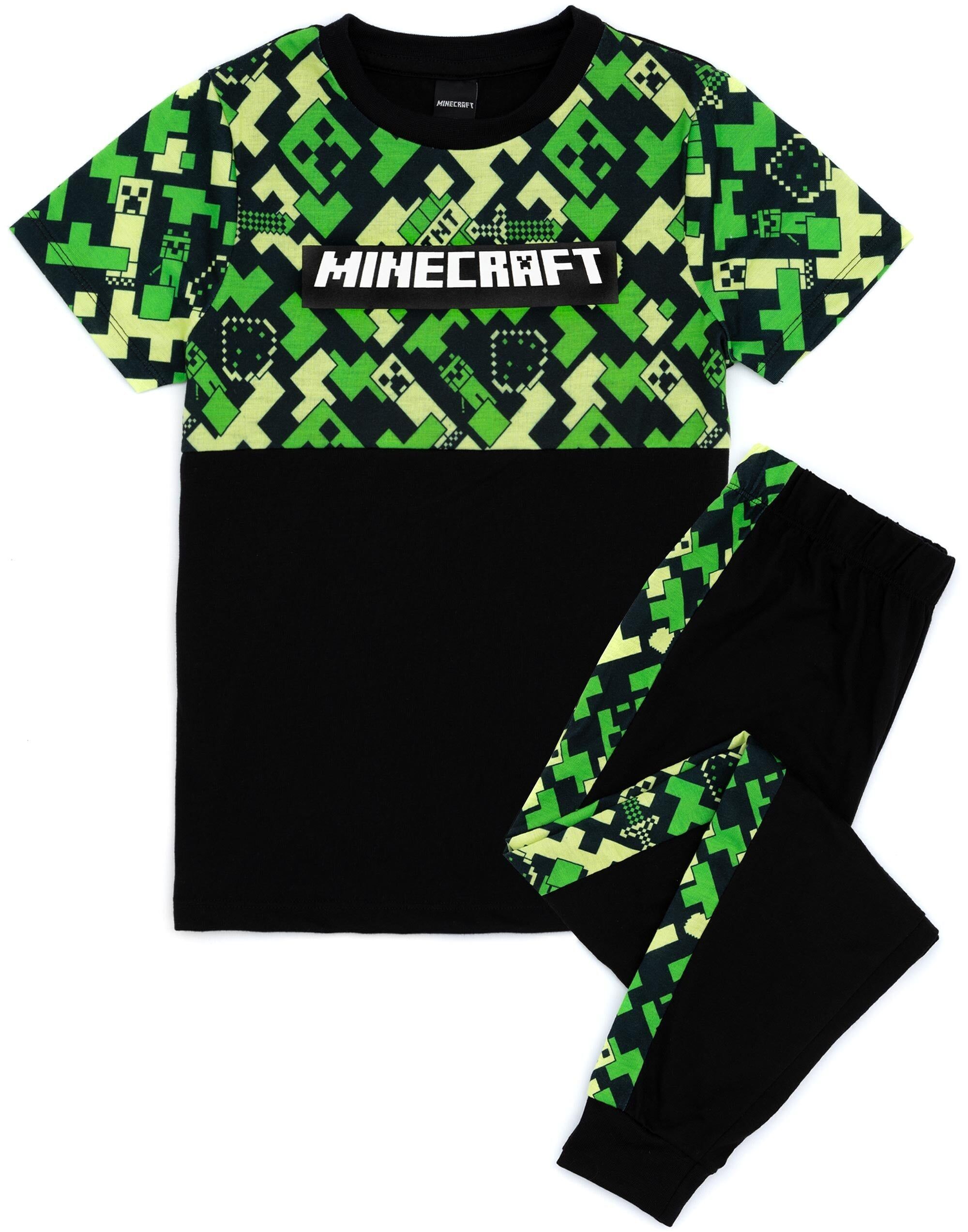 Pijama verde de manga corta y pierna larga para niño de Minecraft