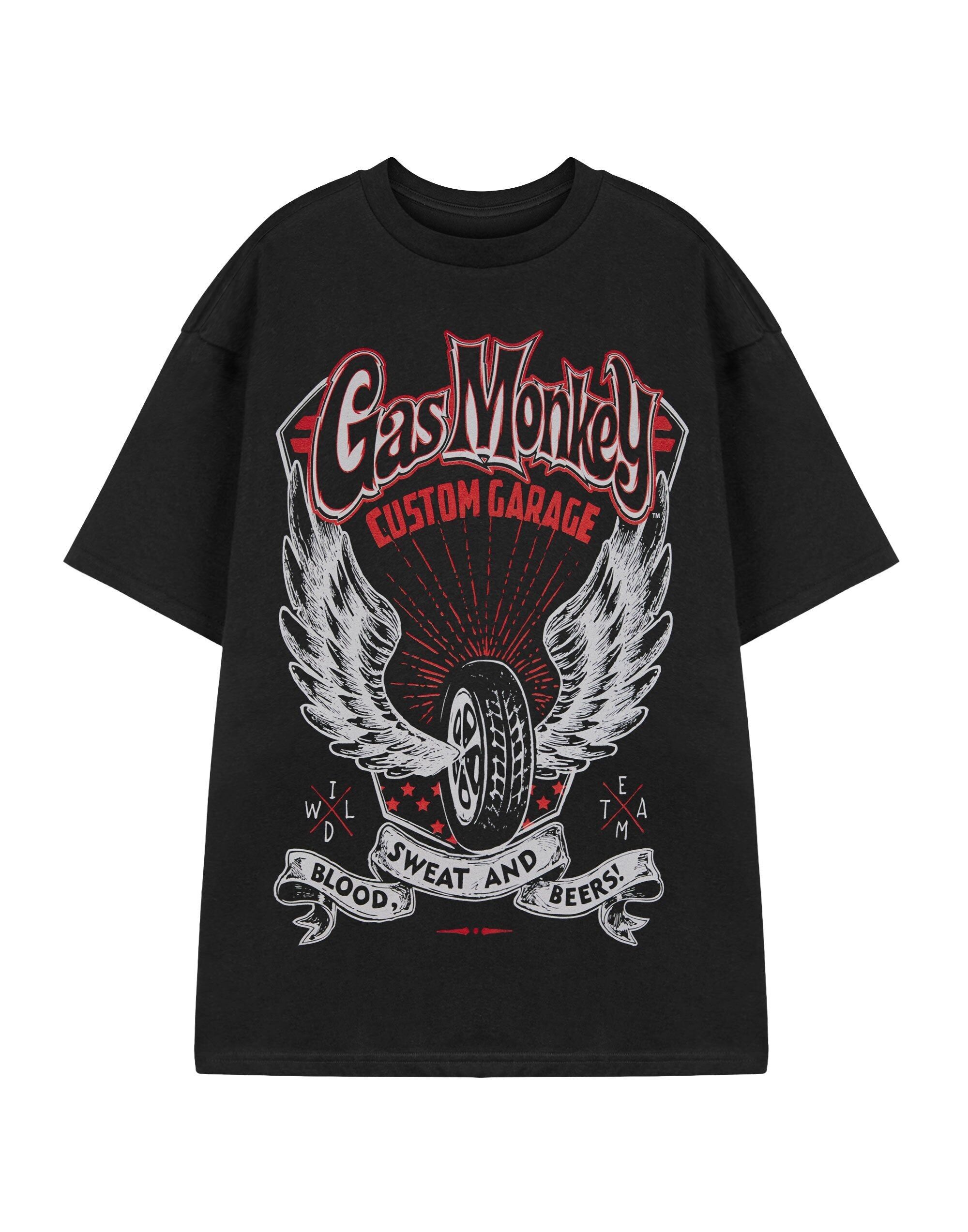 Camiseta de manga corta negra con neumático alado de Gas Monkey Garage para hombre