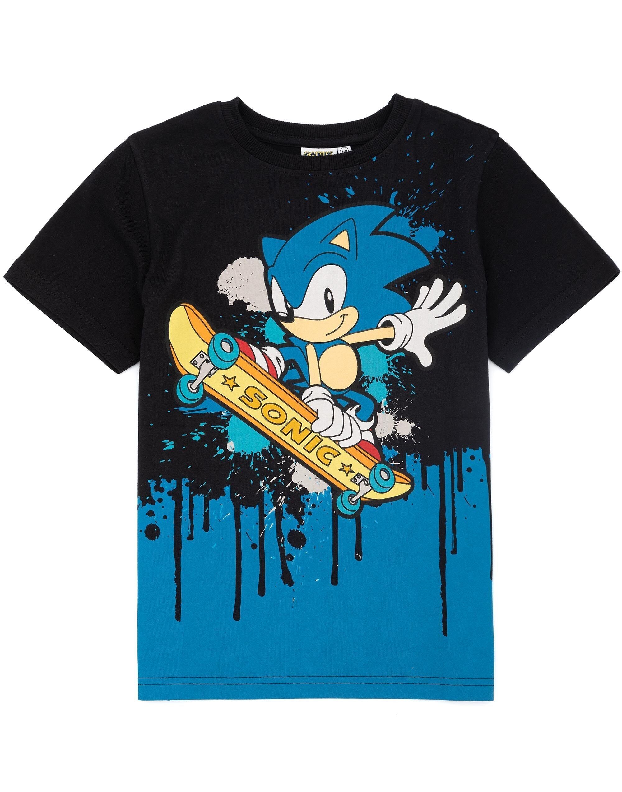 Camiseta de manga corta con estampado de Sonic the Hedgehog para niño, color negro