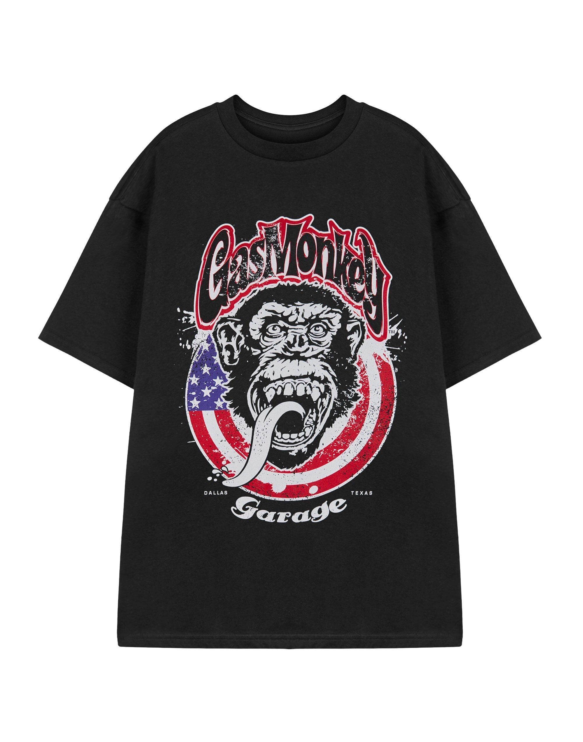 Camiseta de manga corta negra con bandera de EE. UU. para hombre de Gas Monkey Garage