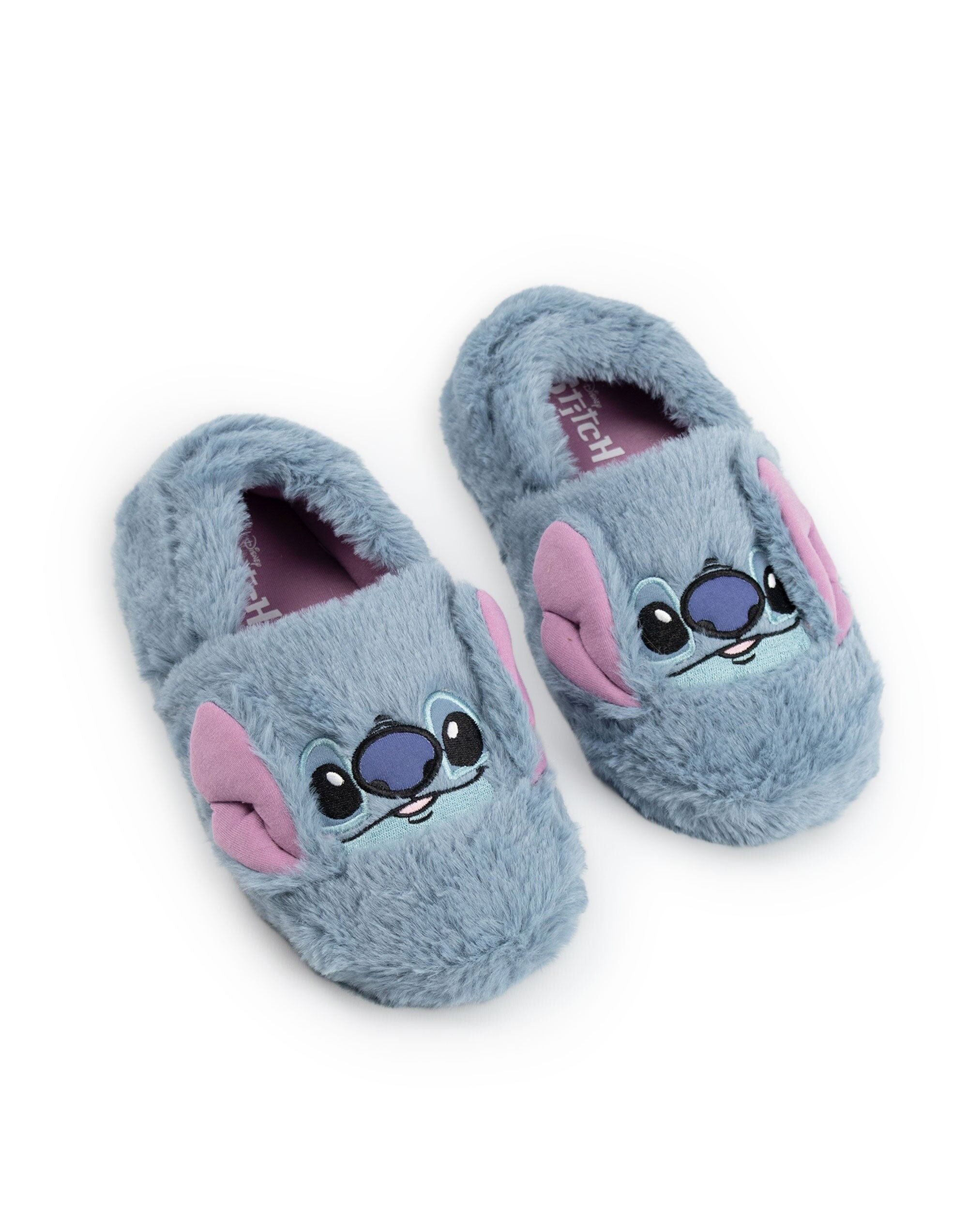Pantuflas tipo mocasín con cara de personaje azul de Lilo & Stitch para niñas