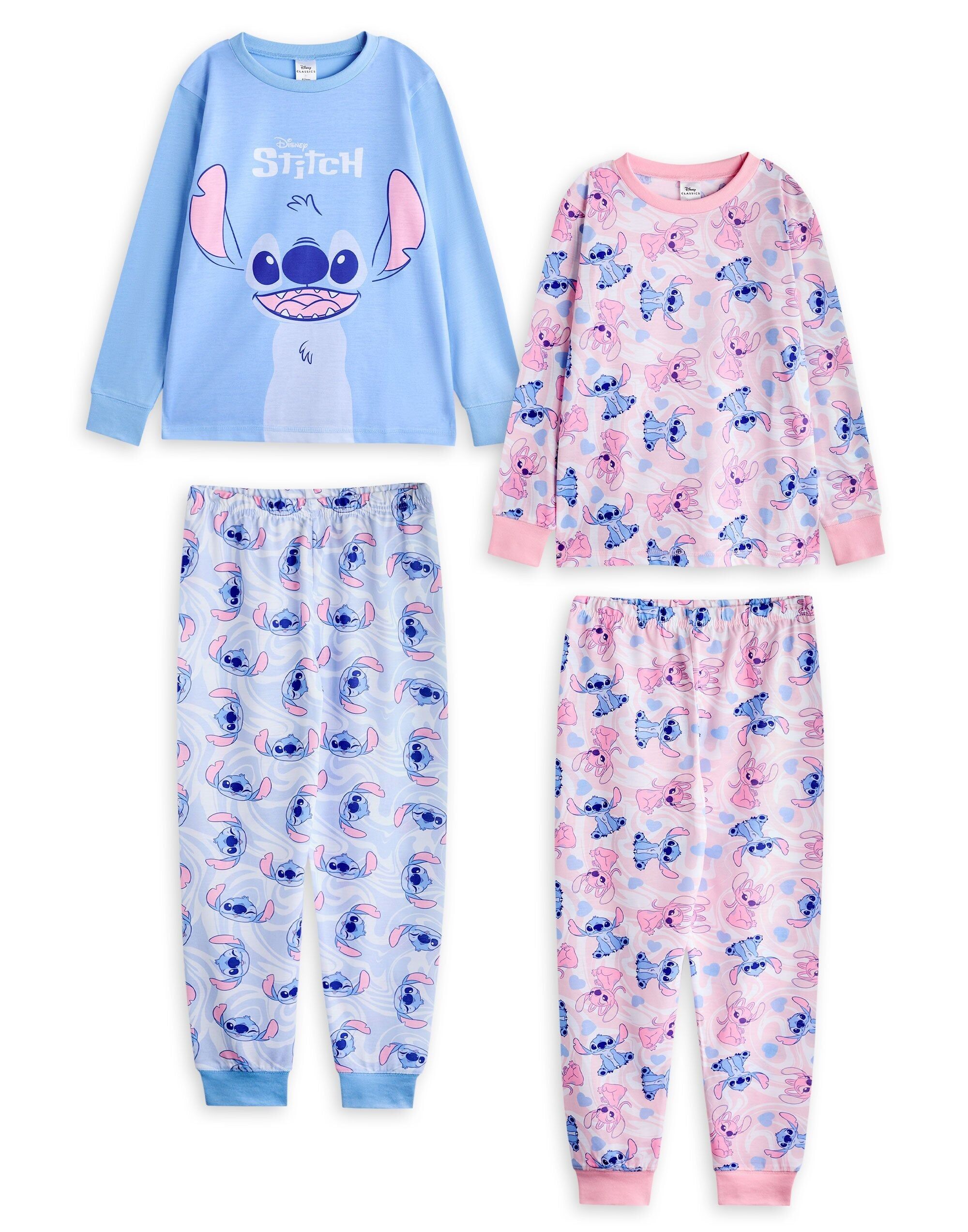 Pijama de manga larga y pierna larga para niñas de Disney, multicolor, Stitch y ángel, paquete múltiple de 2
