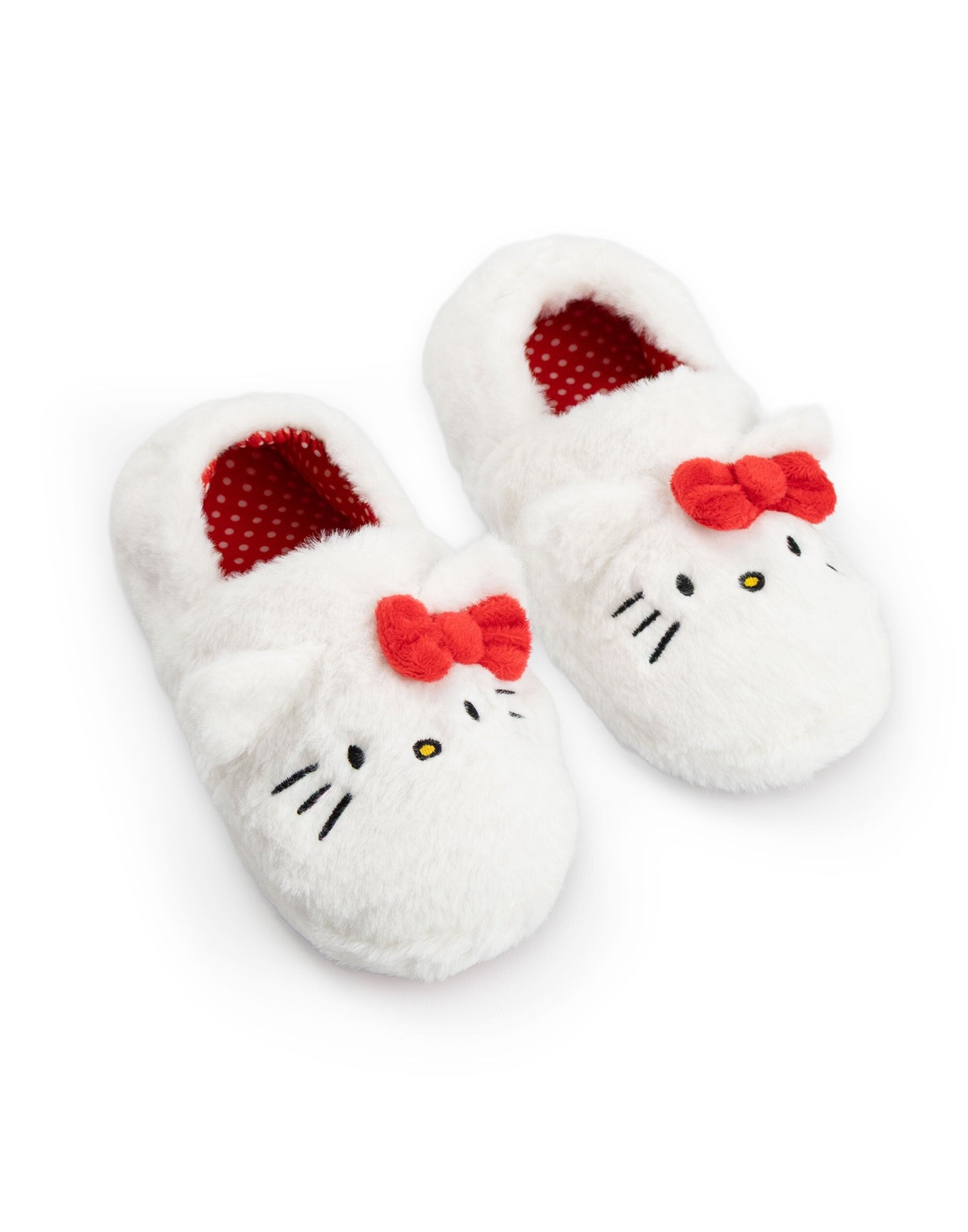 Pantuflas tipo mocasín con cara de personaje blanco de Hello Kitty para niñas