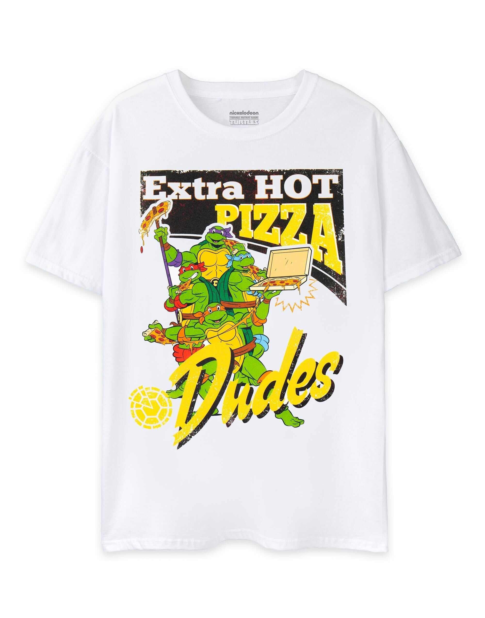 Camiseta blanca de manga corta de las Tortugas Ninja para hombre con el logo de Pizza Dudes