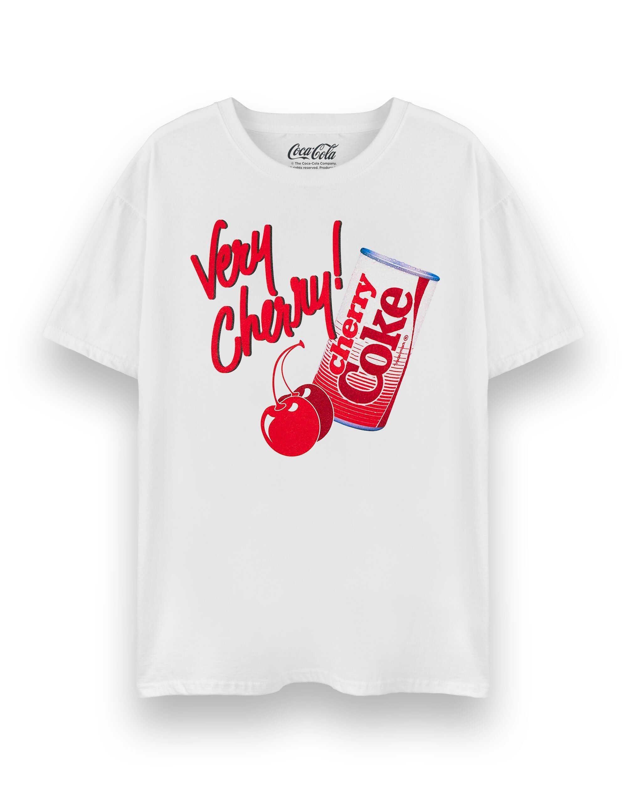 Camiseta de manga corta Coca Cola Cherry Coke para mujer, color blanco y cereza