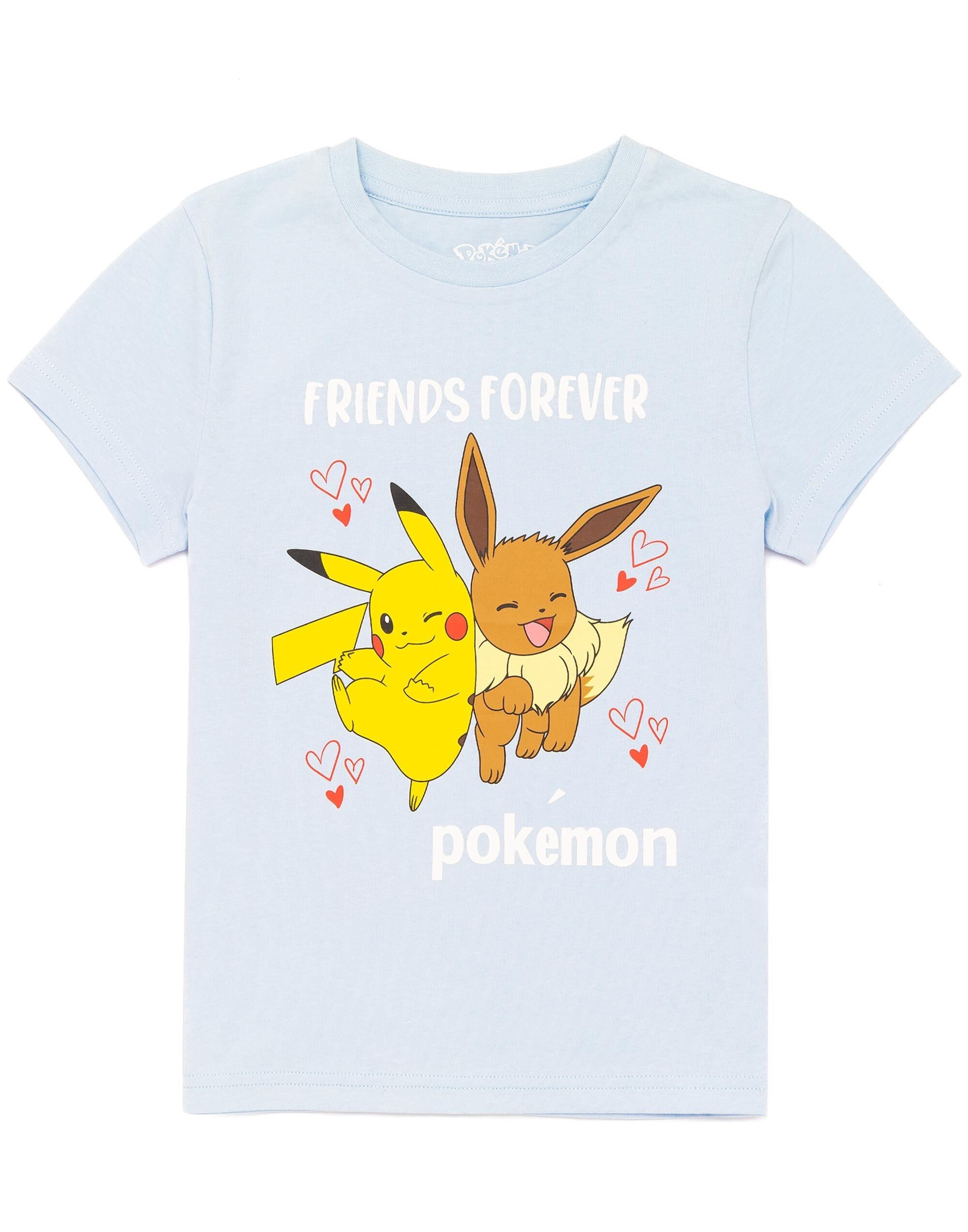 Camiseta de manga corta para niñas de Pokémon: Pickache azul y Eeevee