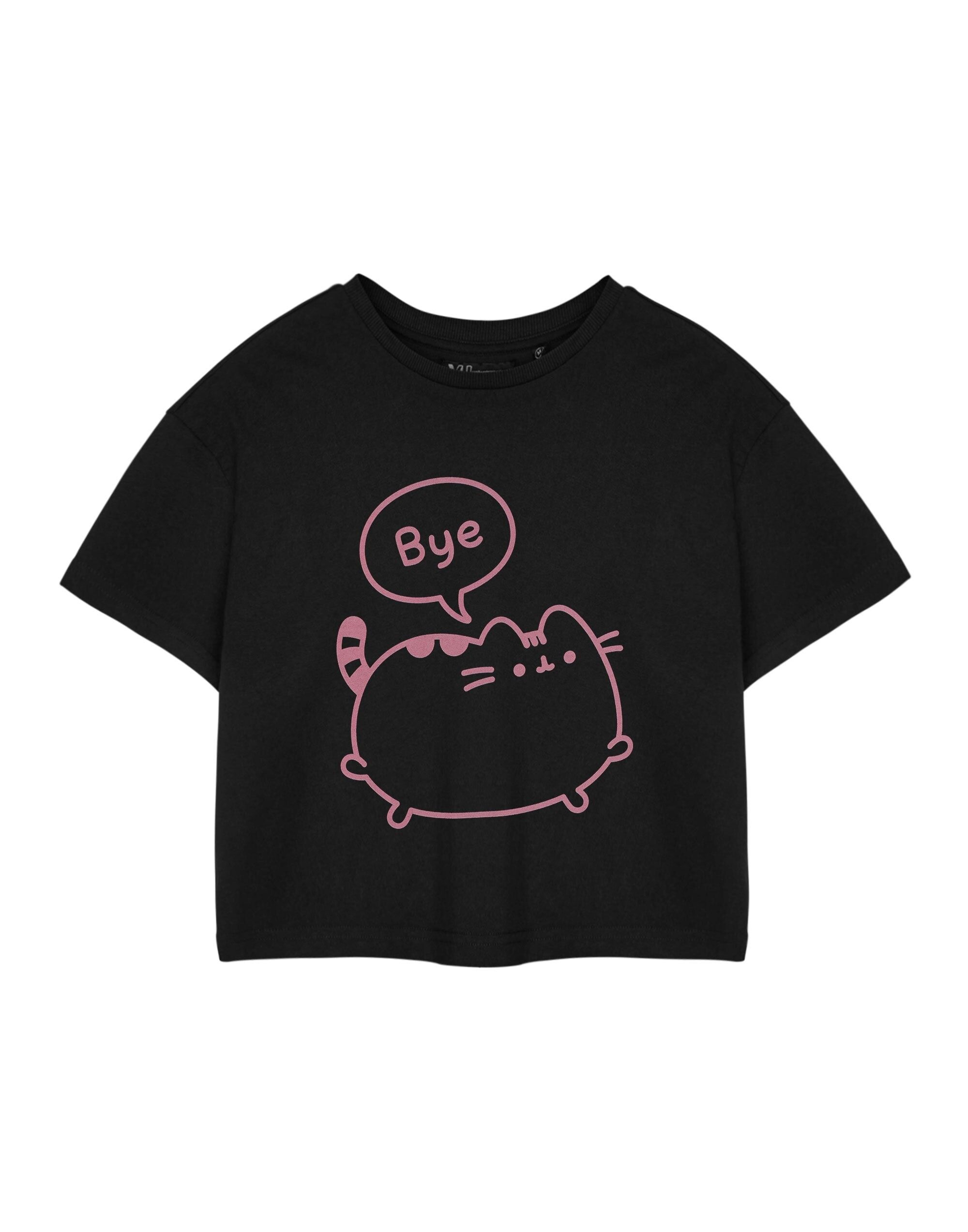 Pusheen - Camiseta corta negra de manga corta para mujer "Bye"