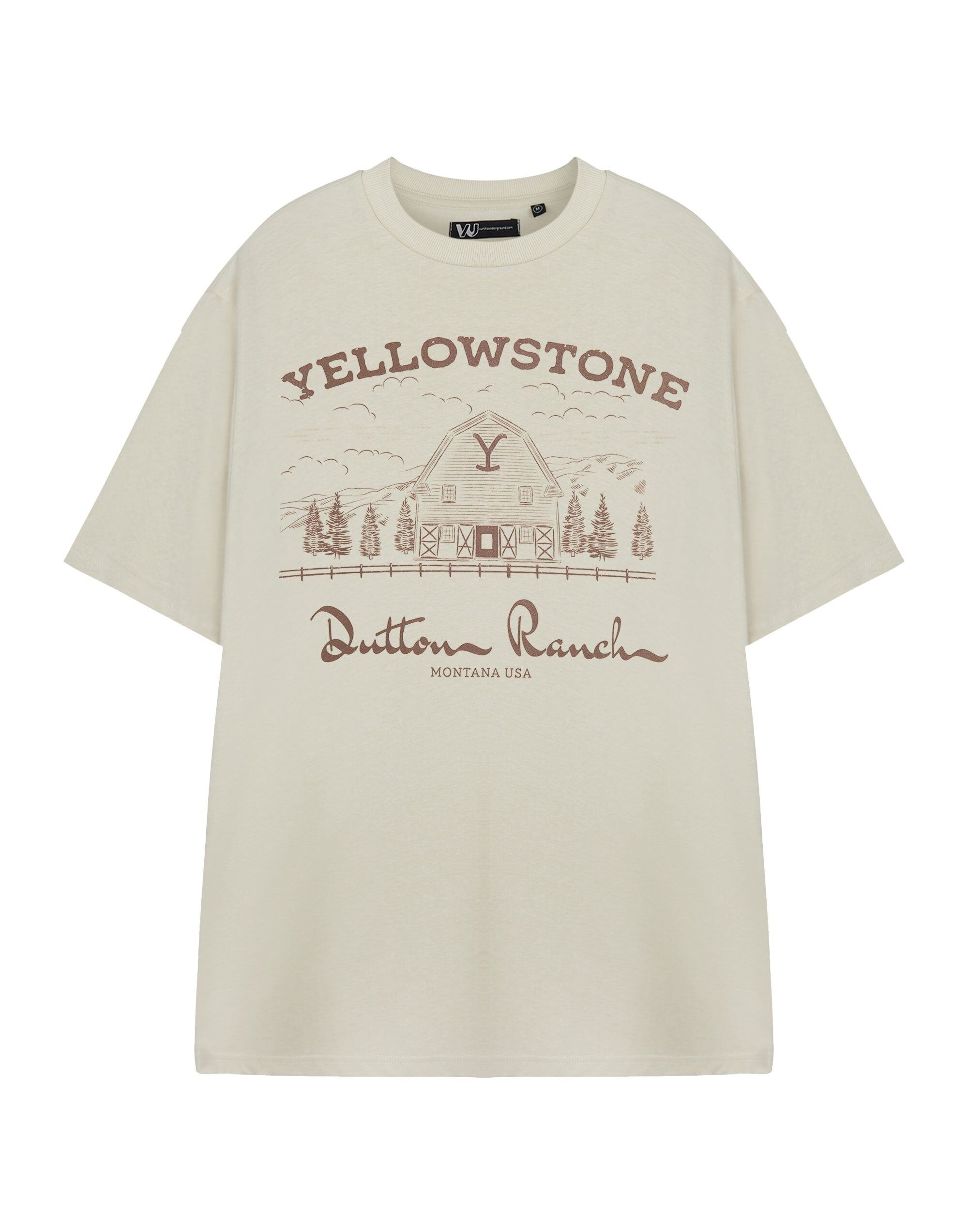 T-shirt à manches courtes Yellowstone pour homme, beige, motif grange