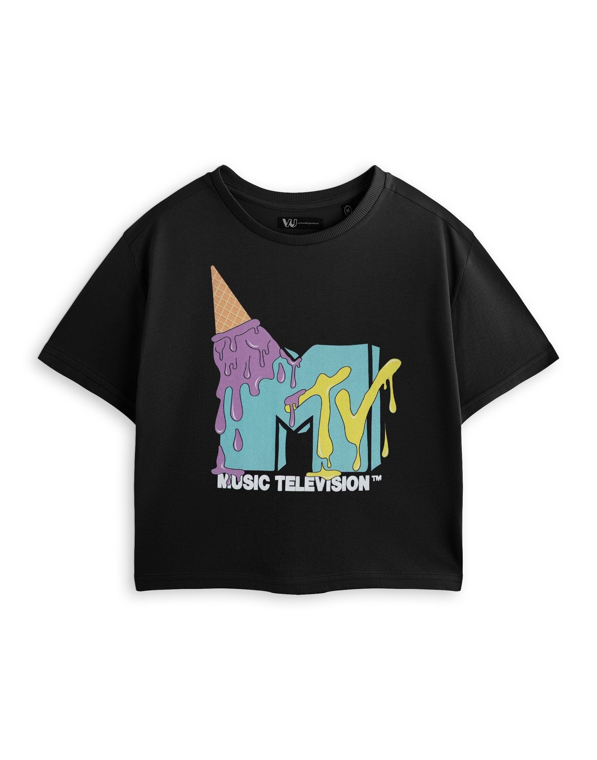 Camiseta corta de manga corta con helado negro de MTV para mujer