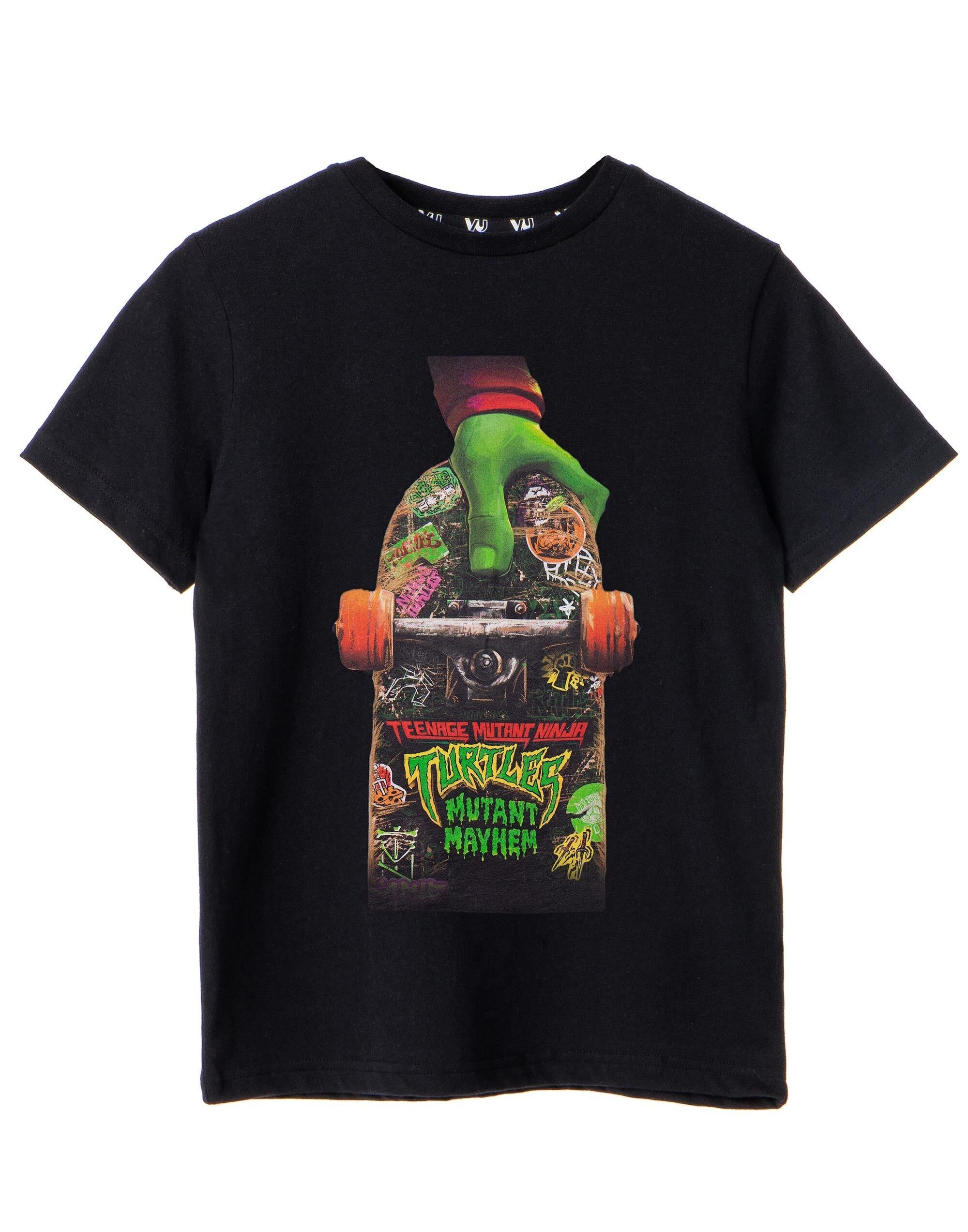 Camiseta de manga corta negra de las Tortugas Ninja Mutantes Adolescentes para niño con diseño de patineta Mutant Mayhem