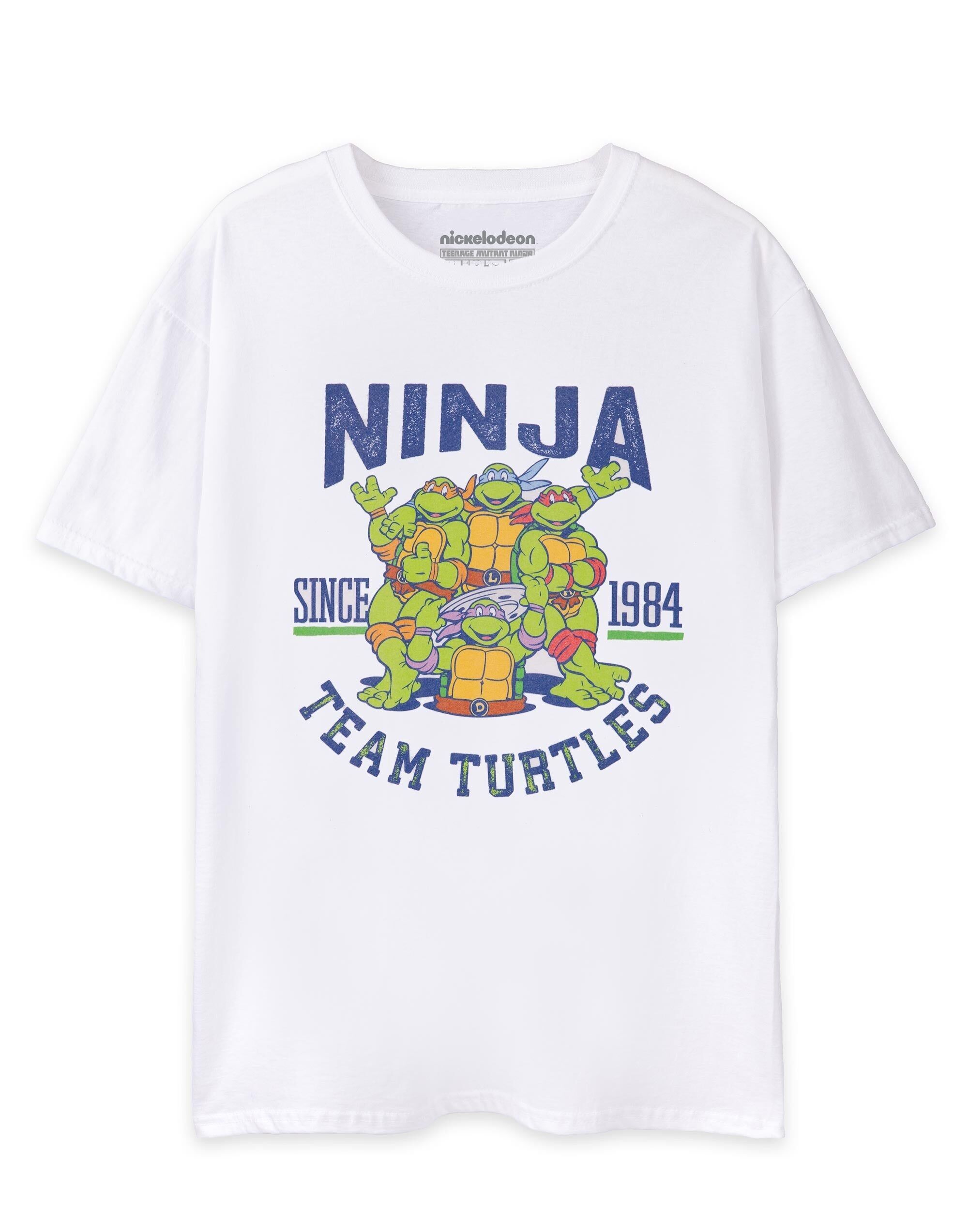 Camiseta blanca universitaria de manga corta de las Tortugas Ninja para hombre, 1984
