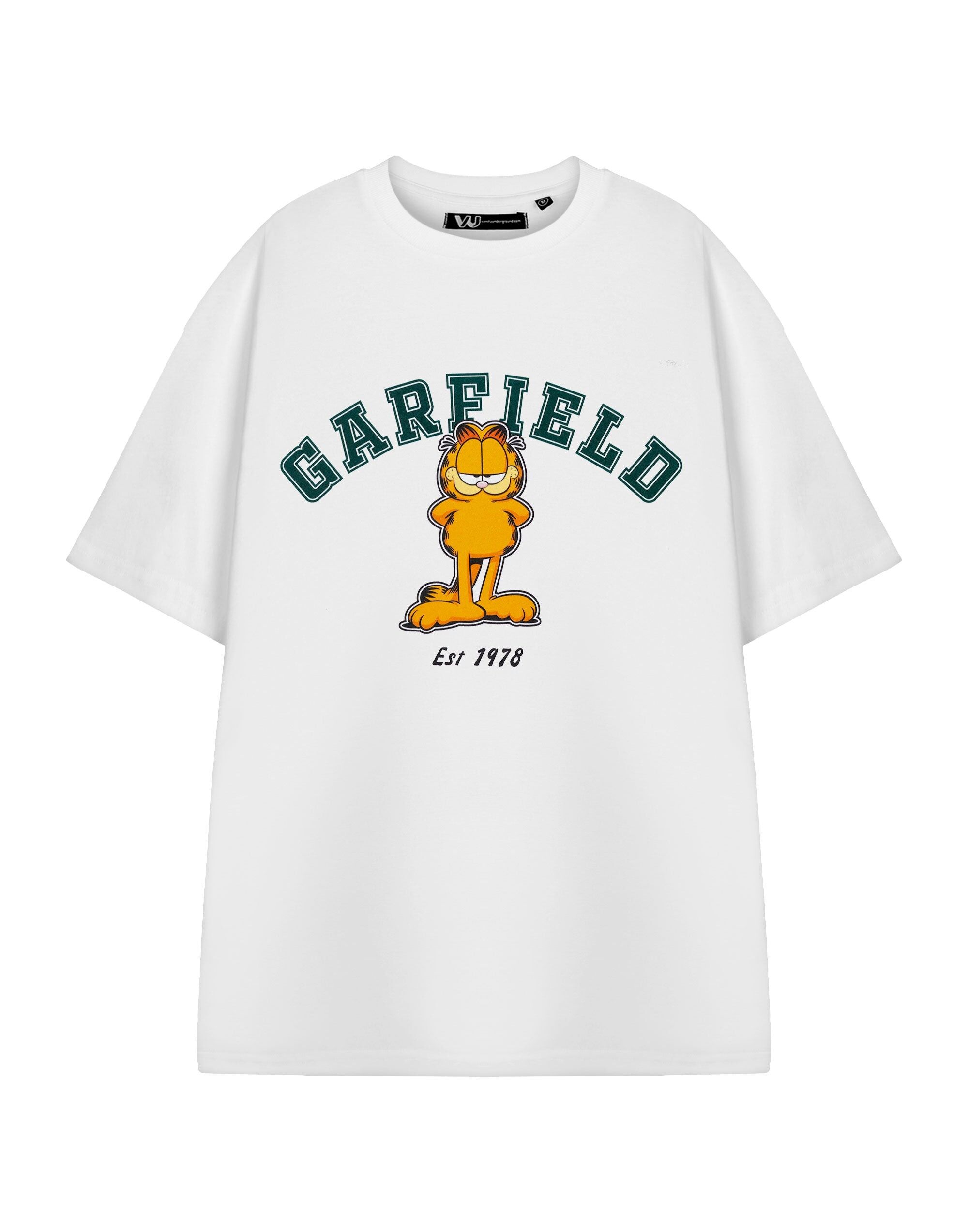 Camiseta unisex universitaria blanca de manga corta de Garfield