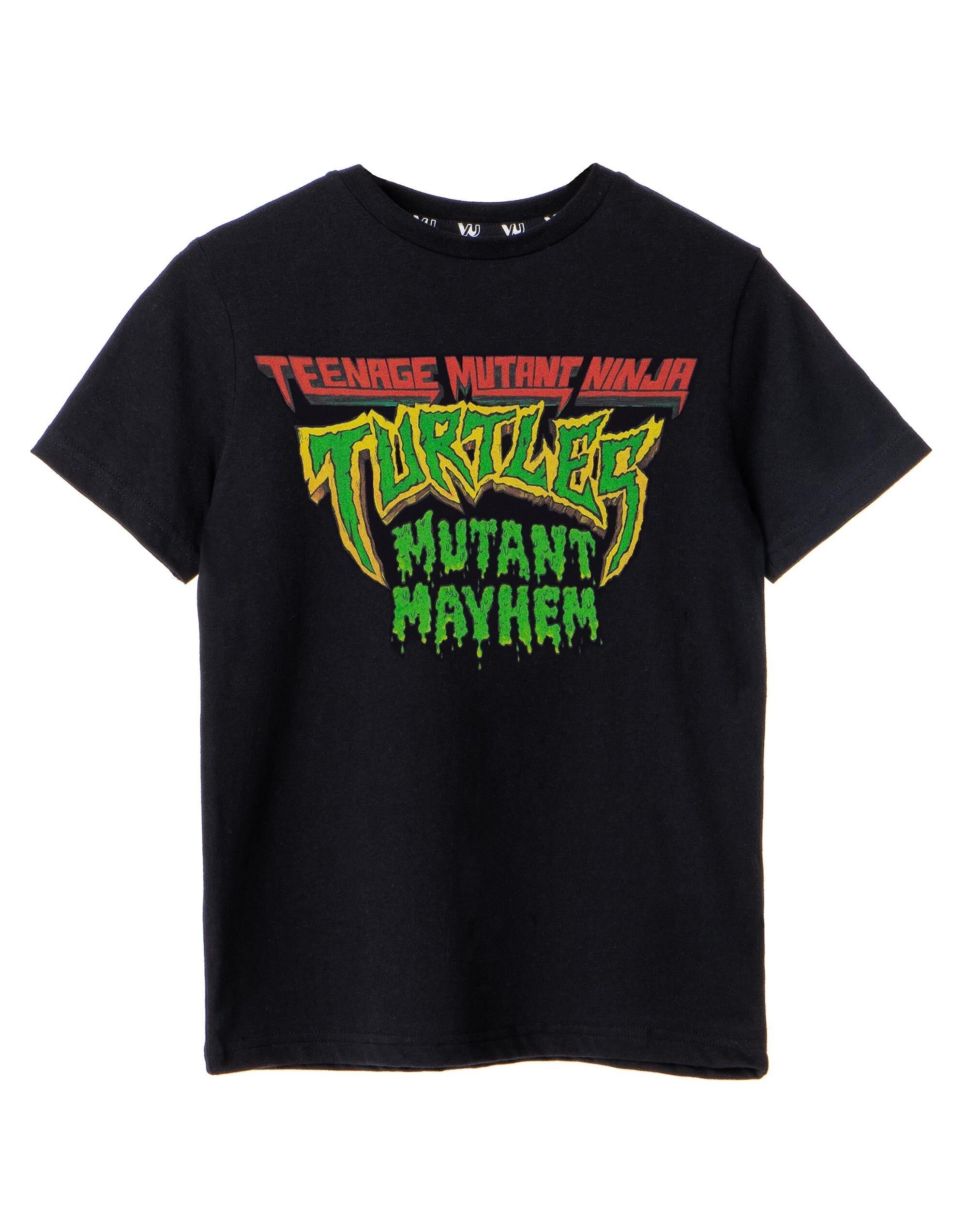 Camiseta de manga corta negra con el logotipo de Mutant Mayhem de las Tortugas Ninja Adolescentes Mutantes para niño