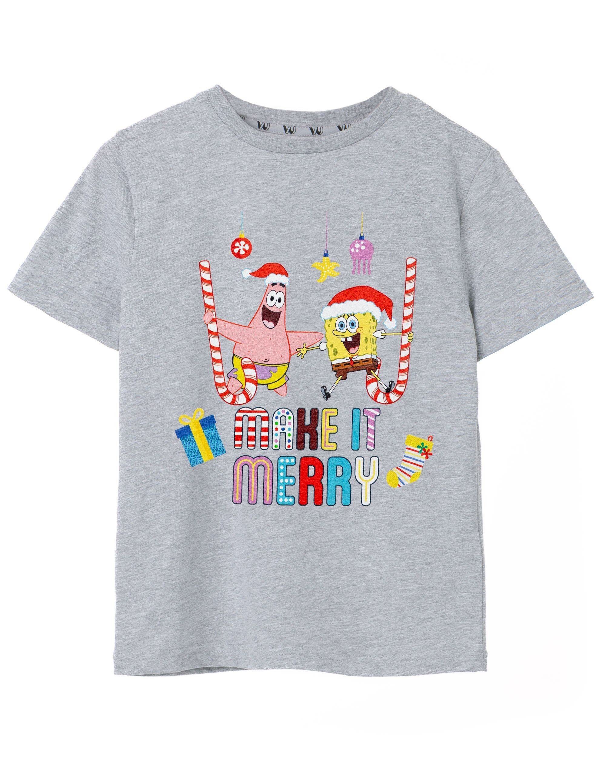 Camiseta unisex de manga corta gris para niños de Bob Esponja "Make it Merry"