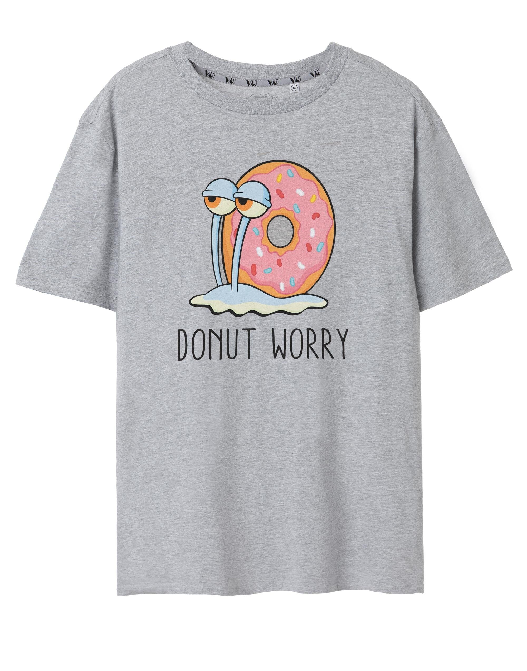 Camiseta gris de manga corta "Donut Worry" de Bob Esponja para mujer