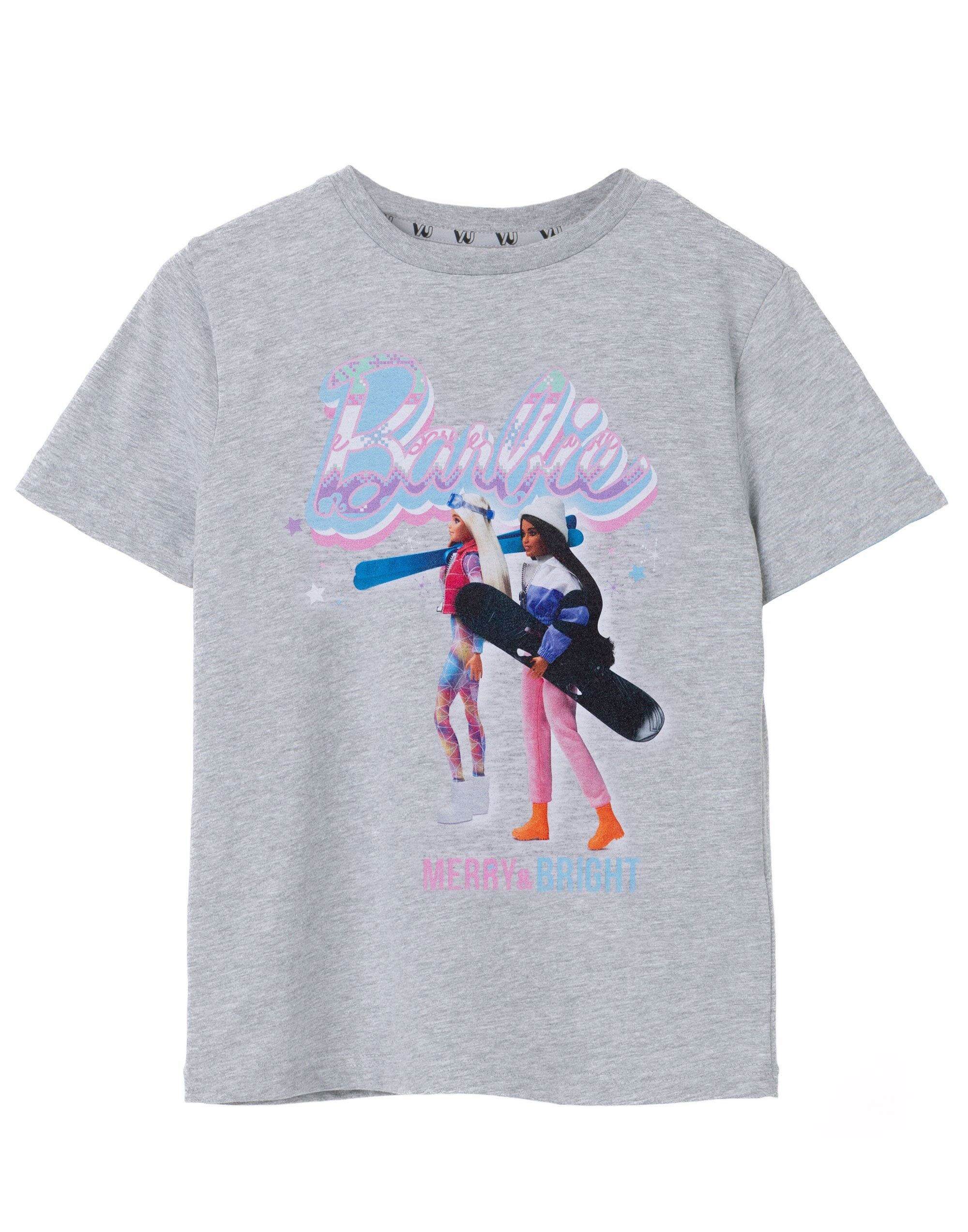 Camiseta de manga corta gris alegre y brillante para niñas Barbie