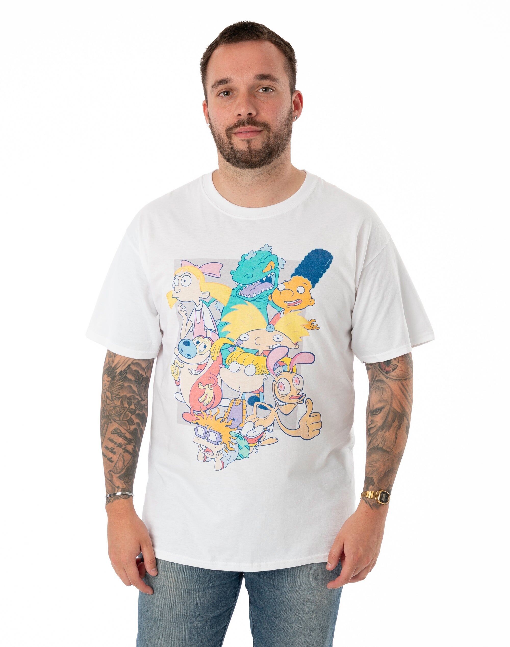 Camiseta unisex blanca clásica de Nickelodeon de manga corta de los 90