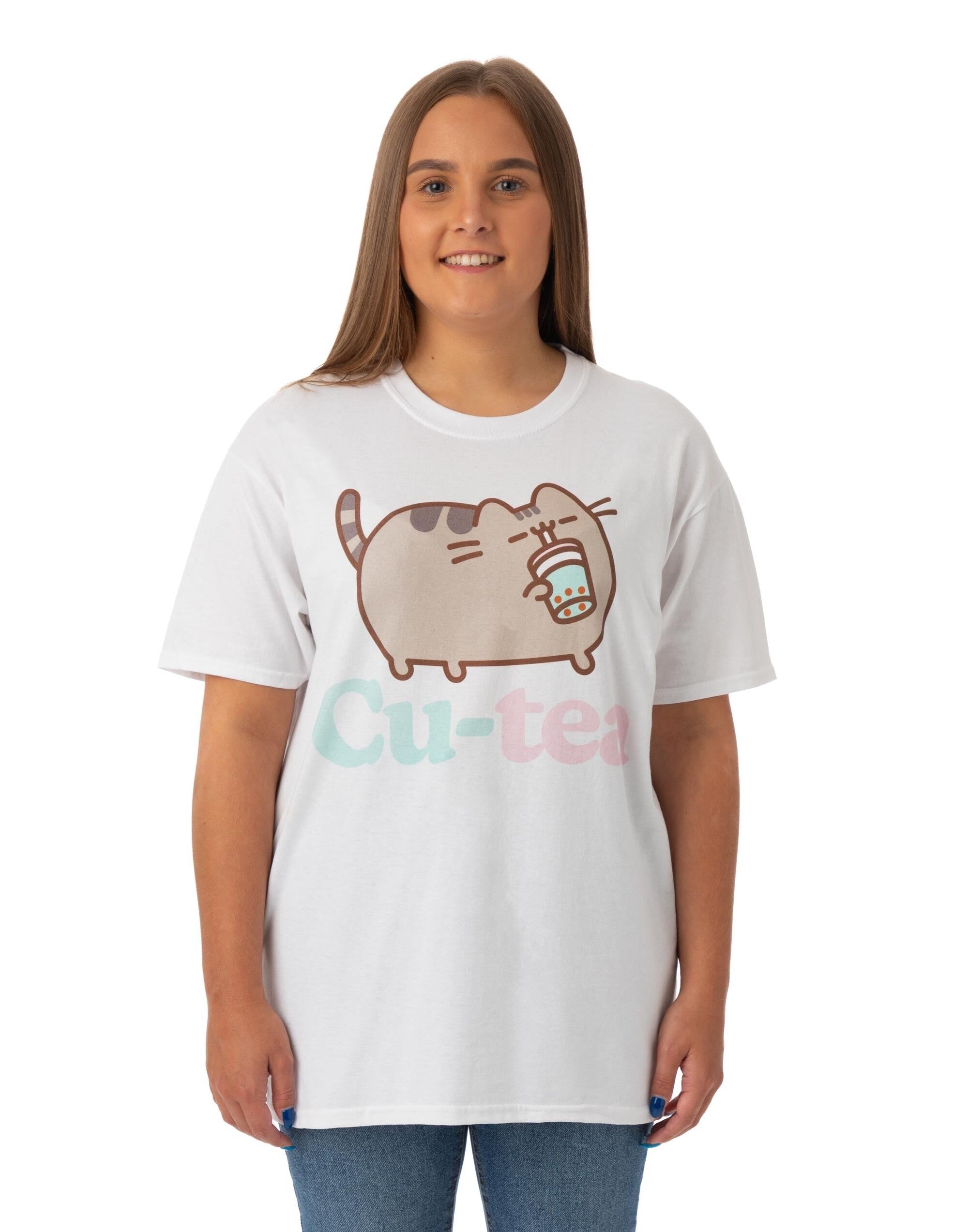 Camiseta blanca de manga corta Pusheen para mujer