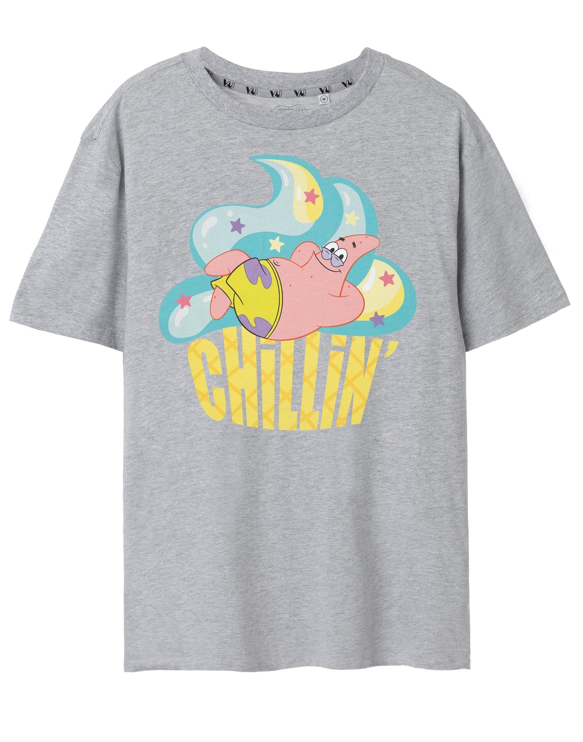 Camiseta gris de manga corta Patrick Chillin de Bob Esponja para mujer