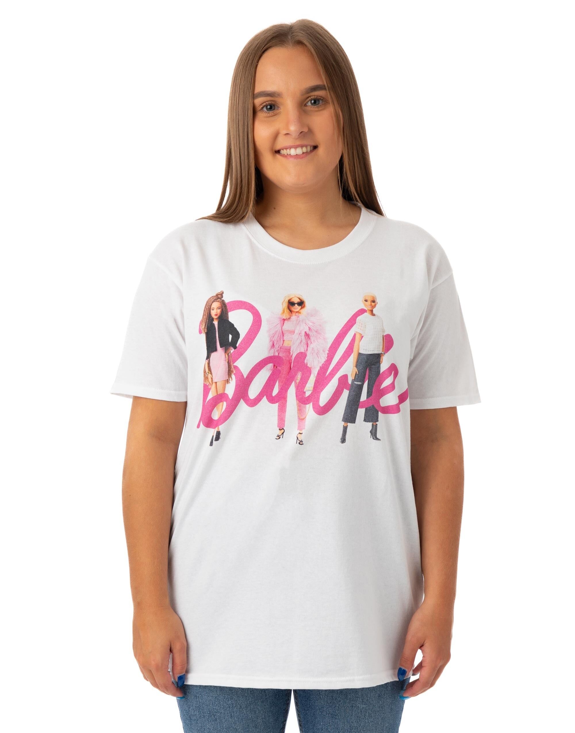 Camiseta de manga corta con el logo de Barbie para mujer