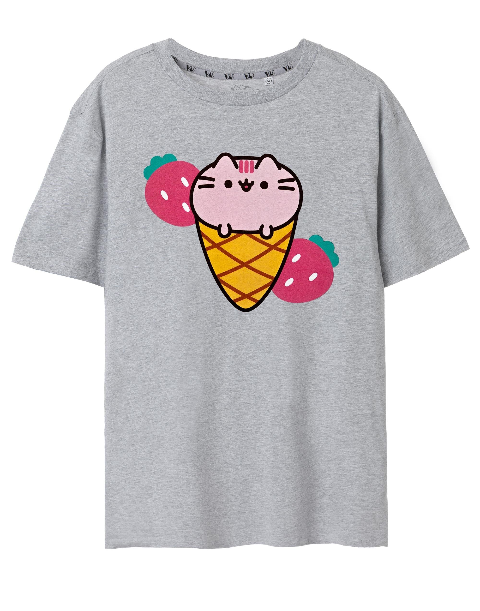 Camiseta de manga corta Pusheen para mujer con helado gris