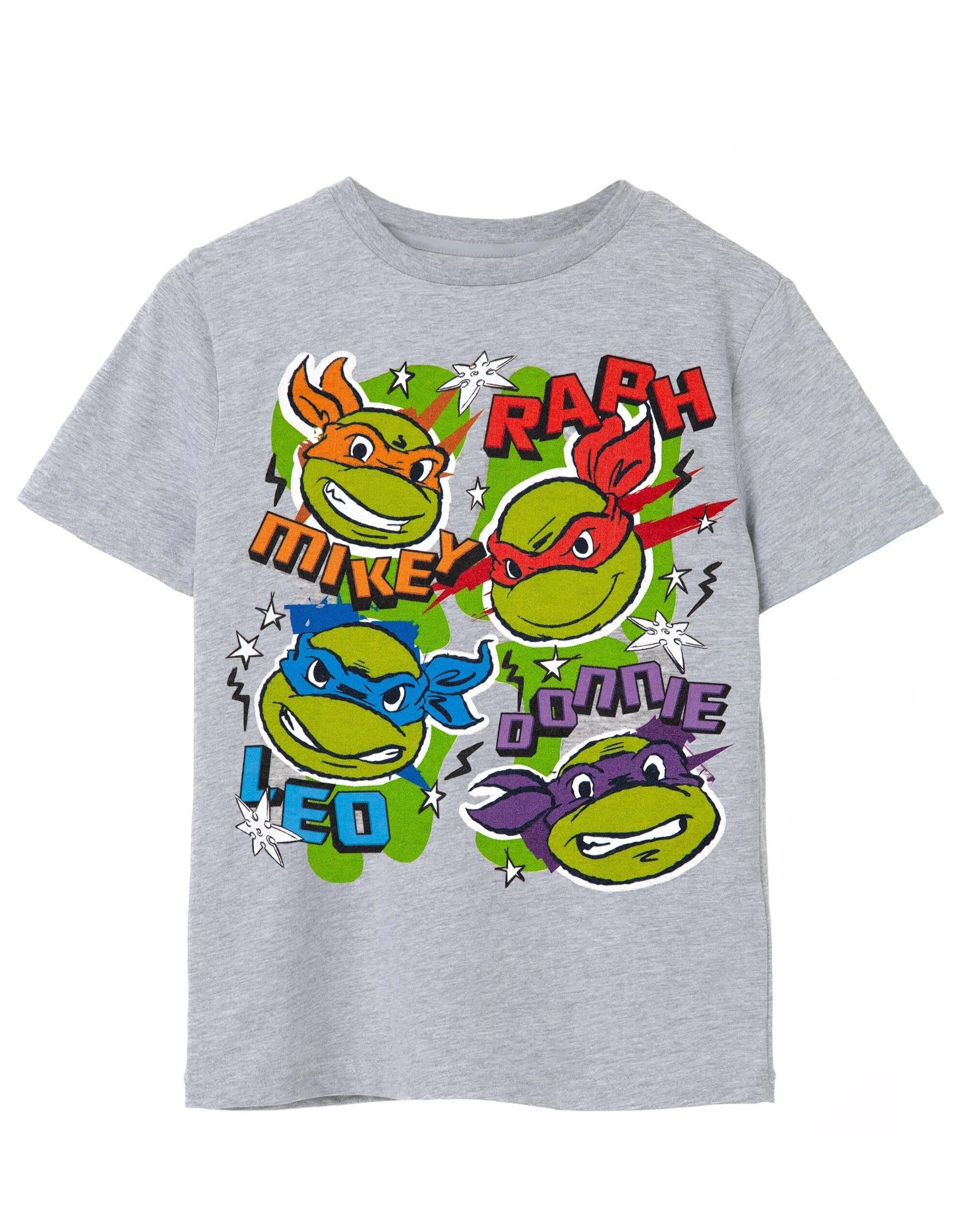 Camiseta unisex de manga corta gris con caras ninja de las Tortugas Ninja Mutantes Adolescentes para niños
