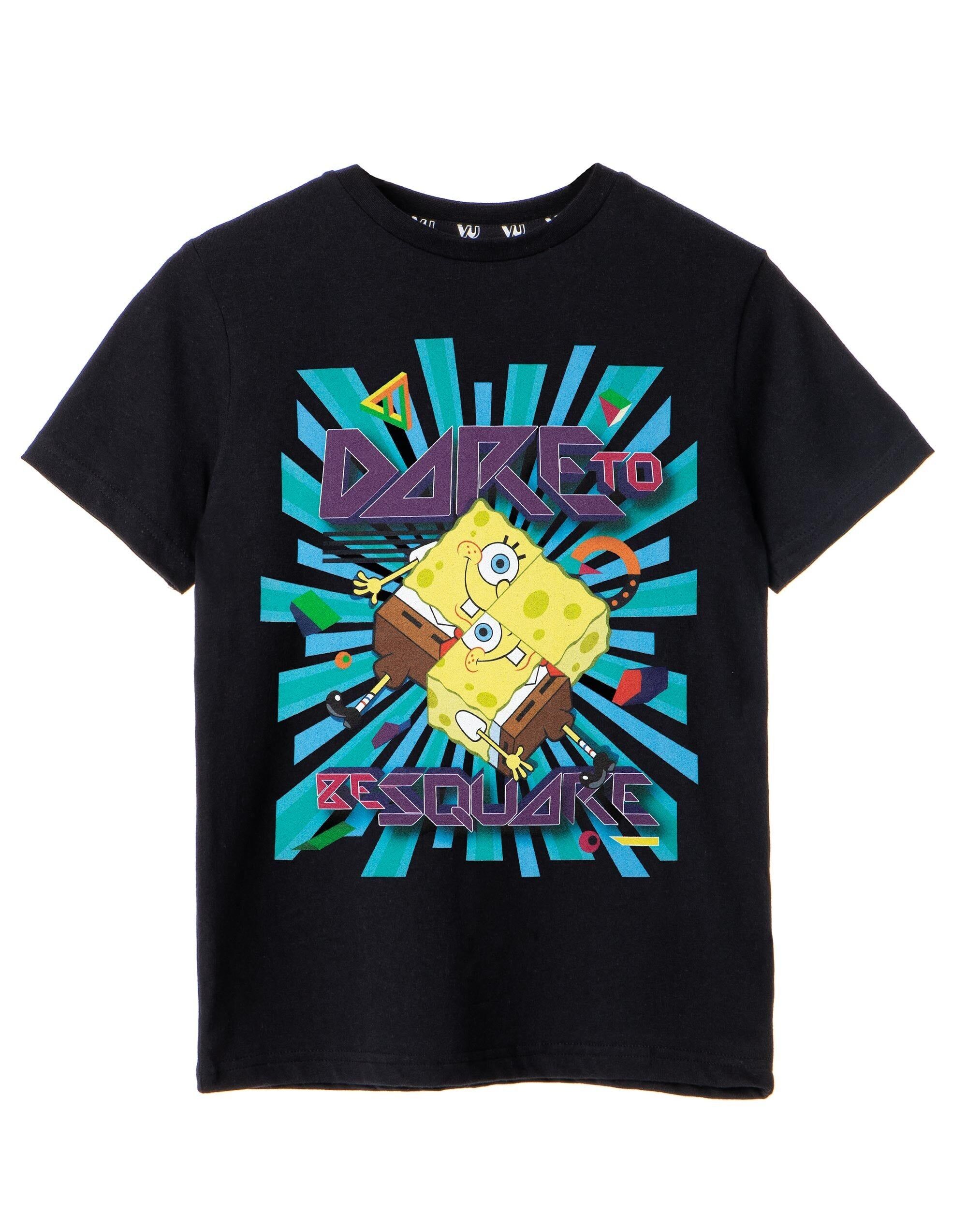 Camiseta negra de manga corta "Atrévete a ser cuadrado" para niño de Bob Esponja