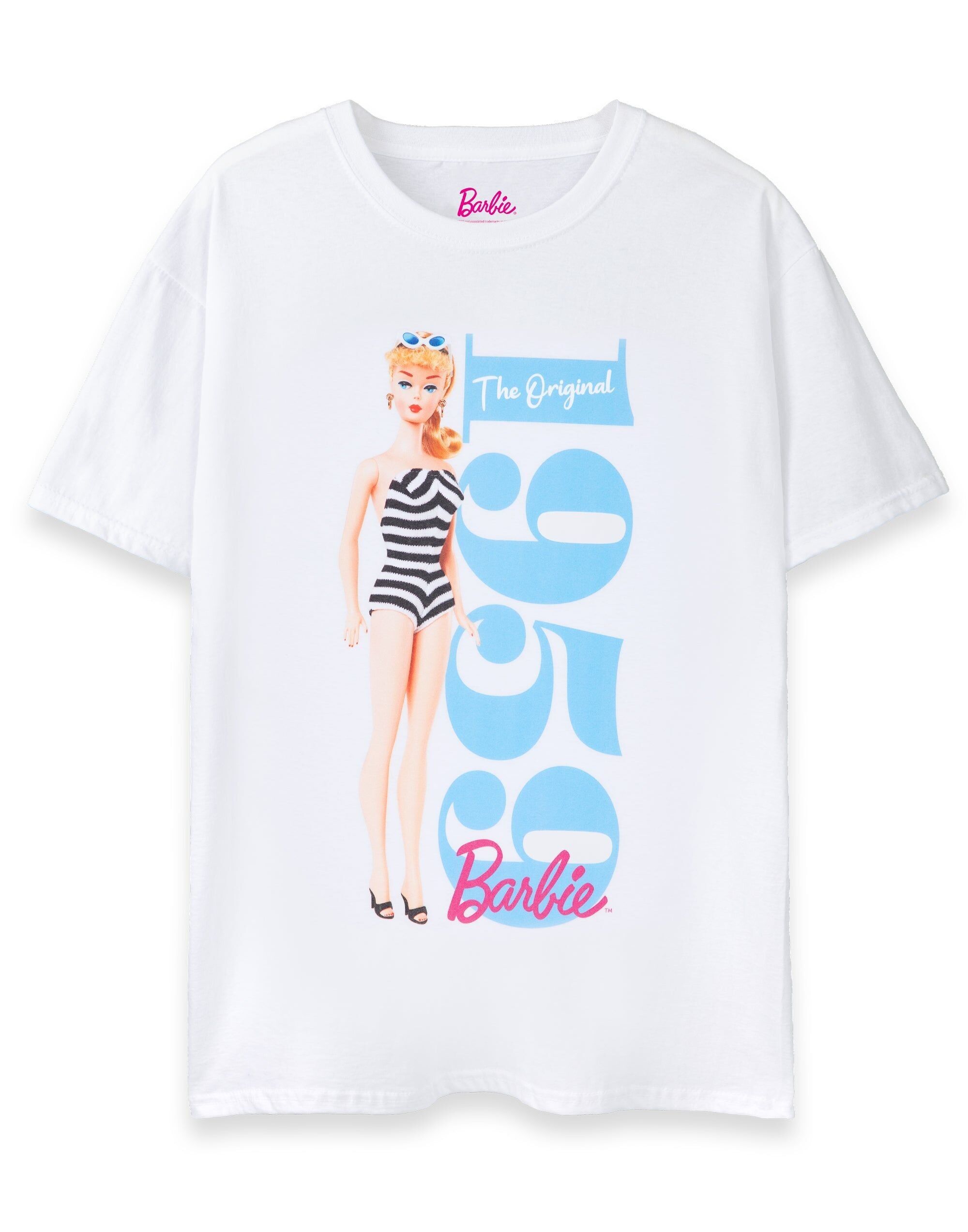 T-shirt Barbie blanc à manches courtes pour femme, modèle original