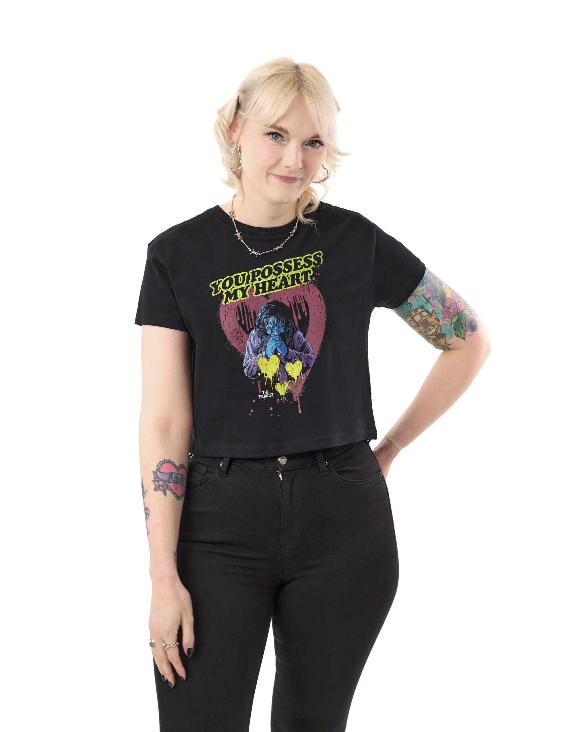 T-shirt court à manches courtes Exorcist pour femme, noir, « Tu possèdes mon cœur »