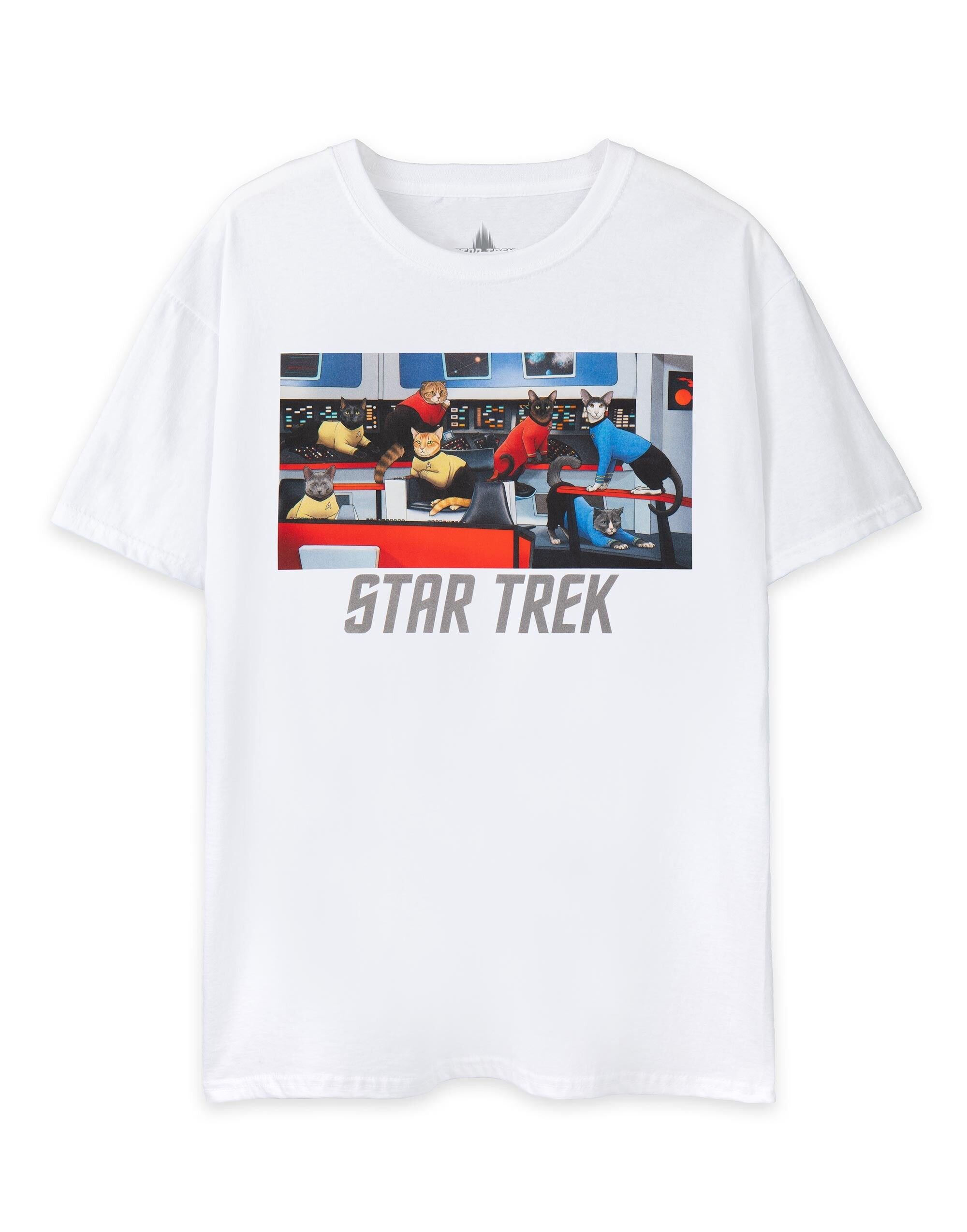Camiseta de manga corta para hombre de Star Trek con gatos blancos