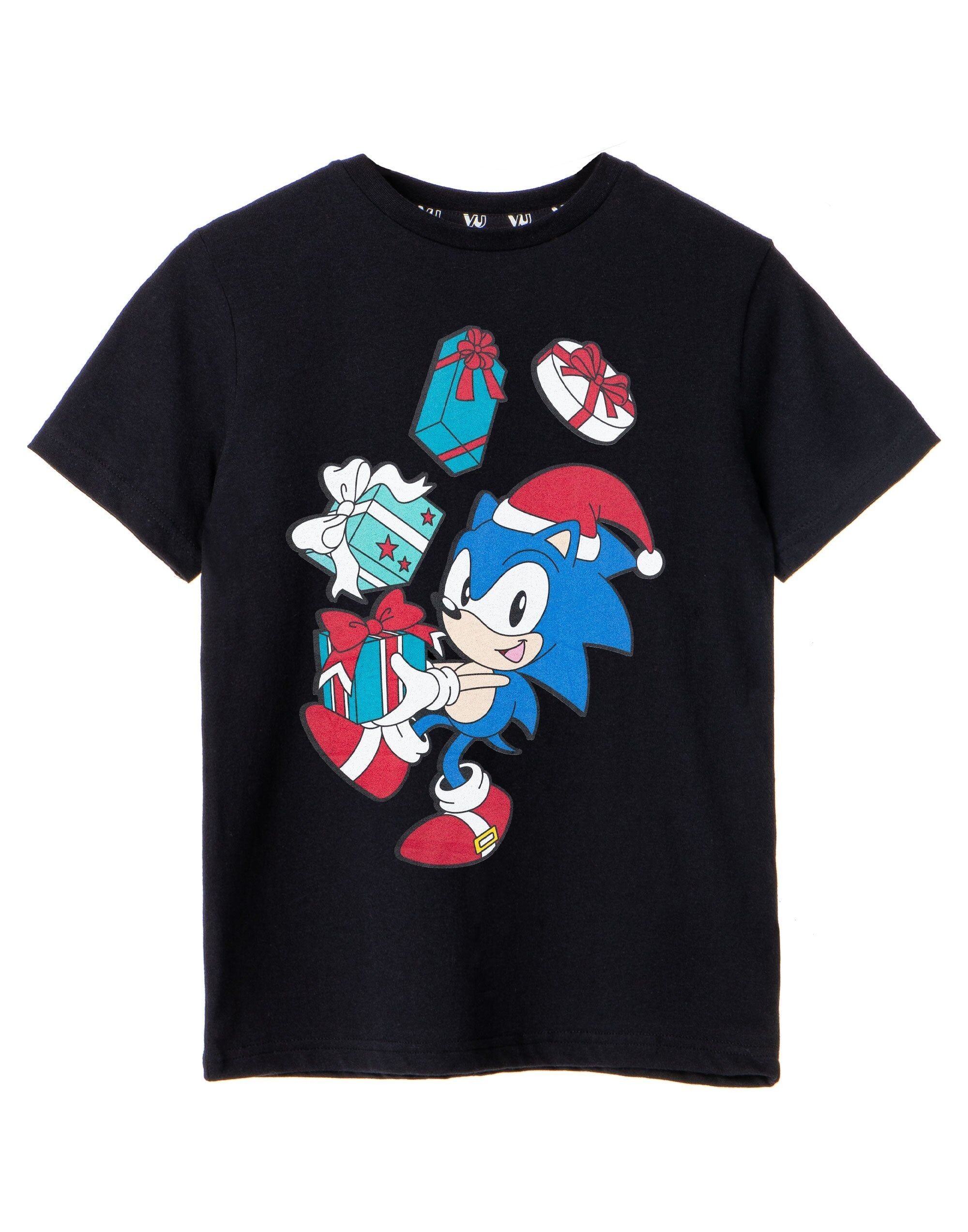 Camiseta de manga corta negra de Sonic the Hedgehog para niño con regalos navideños
